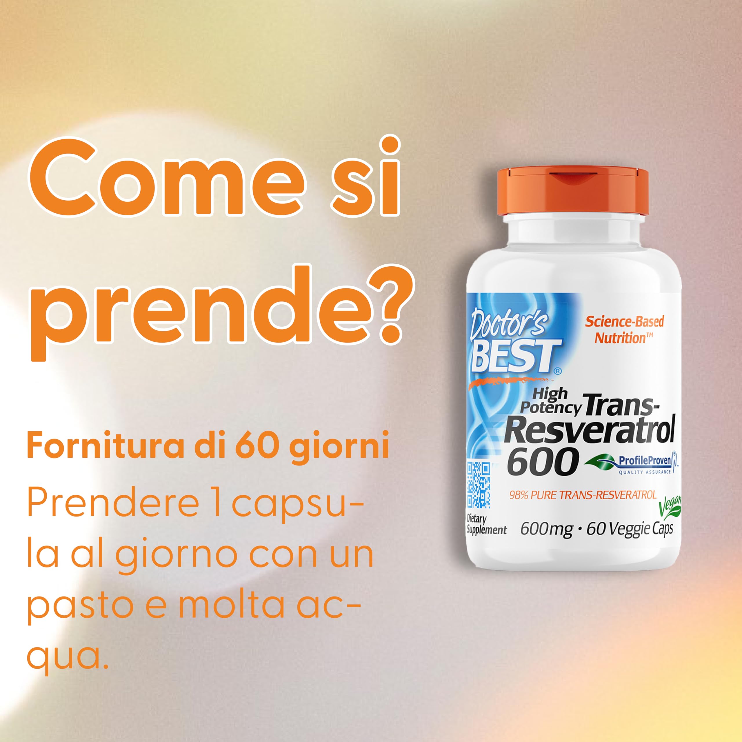 Doctor's Best, Trans-Resveratrol (Trans-Resveratrolo) Ad Alta Potenza, 600mg, 60 Capsule vegane, Testato in Laboratorio, Senza Glutine, Senza Soia, Vegetariano
