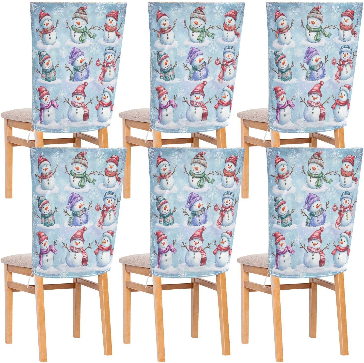 MNSRUU Christmas Snowman Chair Back Cover for Dining Room,Christmas Chair Slipcovers Set of 6, Snowman Chair Cover for Kitchen Hotel Holiday Party Decor,887