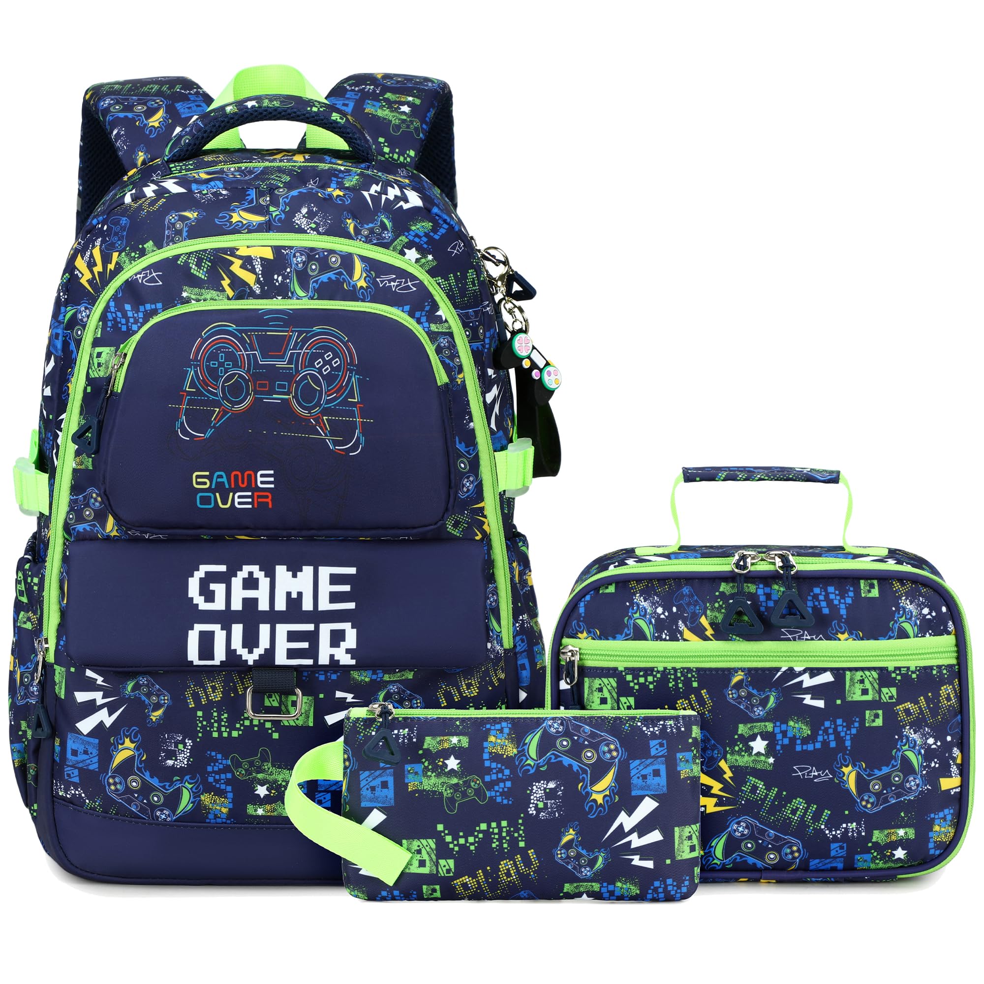 Makukke Schulrucksack Set für Teenager Jungen, Gamer Schultaschen mit Brotdose und Federmäppchen, Geschenke Coole Schulranzen für Grund und Mittelschüle