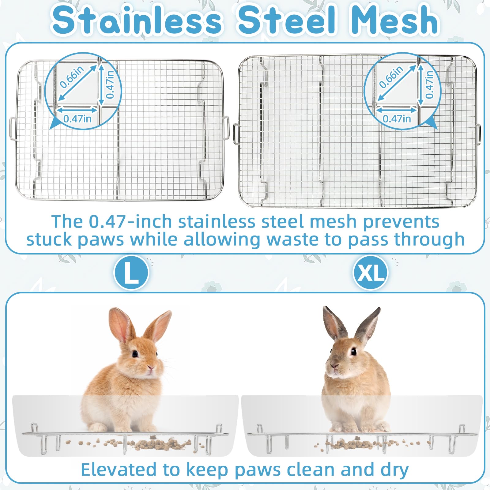 BWOGUE Stainless Steel Rabbit Litter Box with Sifting Tray, Metal Grids Bunny Litter Box, Small Animal Toilet Pan Steel Grid for Adult Guinea Pigs, Chinchillas, Ferrets, Easy to Clean, Odor Control - image 5