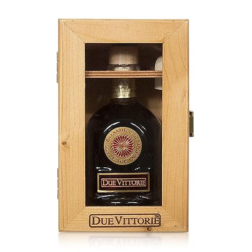 Due Vittorie Oro Gold Premium Edition - Juego de regalo de vinagre balsámico con vertedor de corcho y caja de regalo de madera, vinagre balsámico