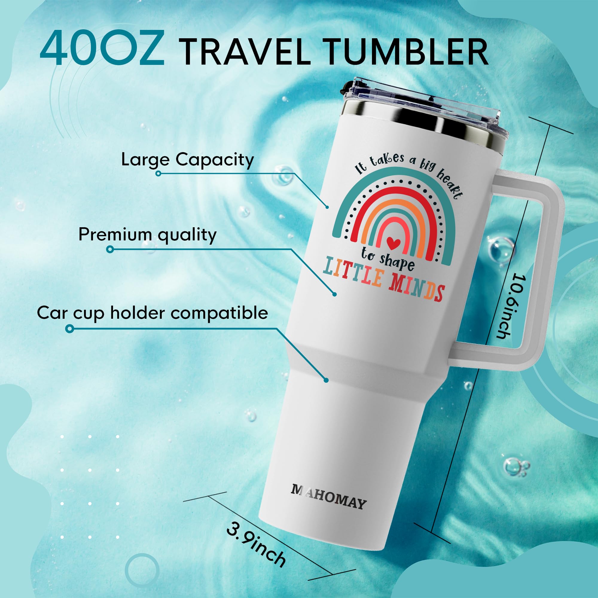 Insulated Teacher Coffee Mug - 40oz Stainless Steel Tumbler with Handle - Perfect for Christmas or Teacher Appreciation Gifts