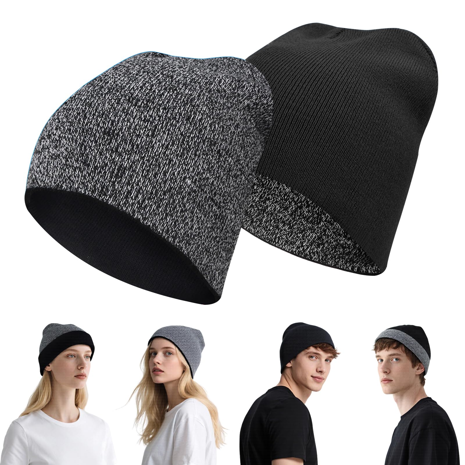 ZOORON Reversible Skull Caps for Men Women Reversible Beanie with -Double Side Warm Winter Fisherman Beanie