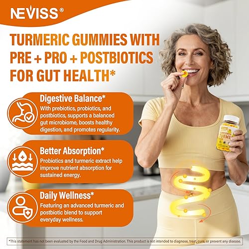 Miniatura 4 de Gomitas rellenas de cúrcuma sin azúcar, 550 mg para adultos, jengibre y pimienta negra  95% curcuminoides con mezcla prebiótica y probiótica y