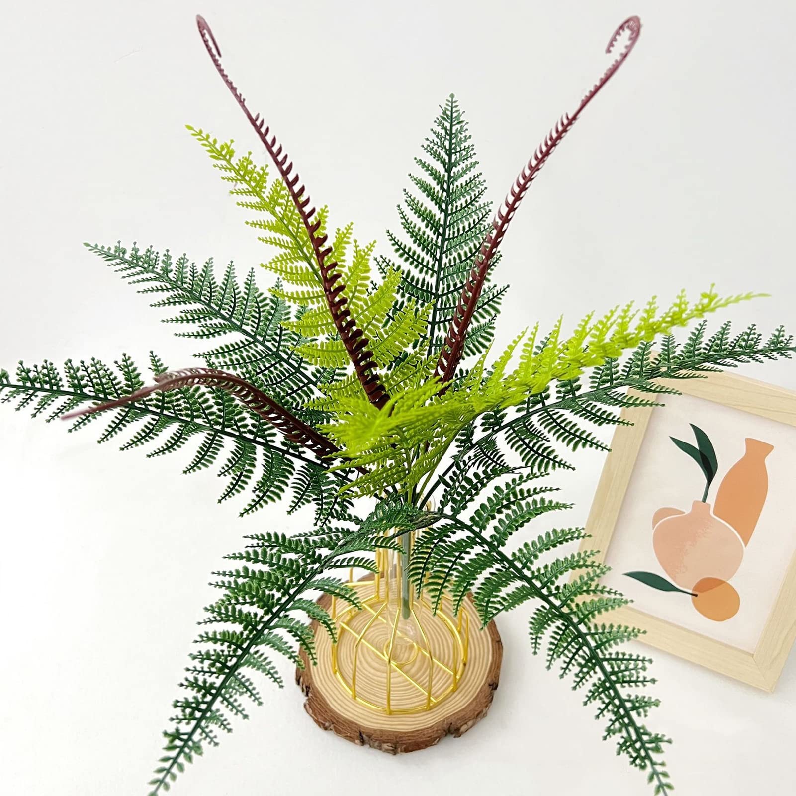 Katolang Artificial Fern Plant, Clear Texture Decorative Plastic Simulation Green Grass Artificial Fern Plant Leaves Home Office Decoration Supplies C