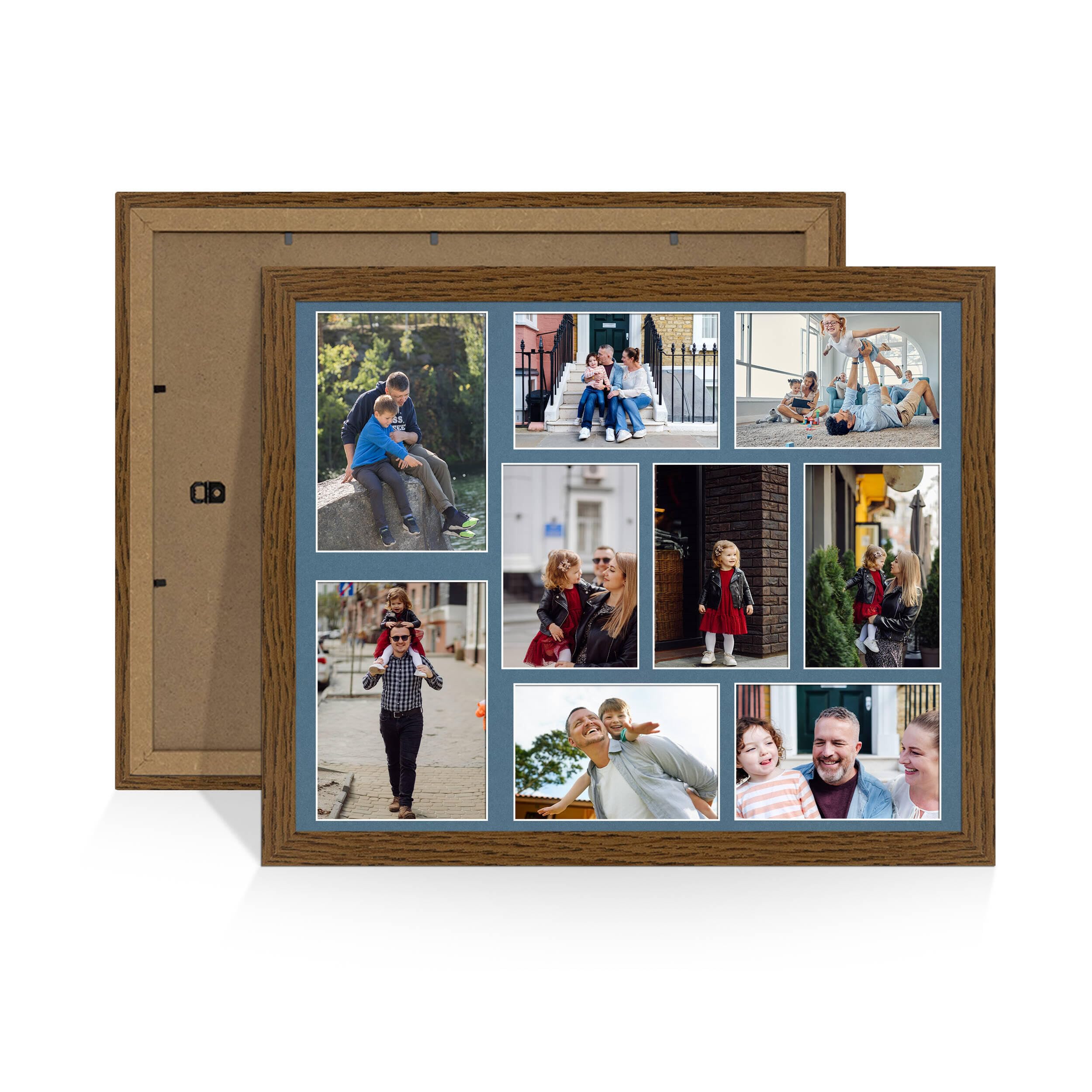 Alison Kingsgate Dark Oak 20x16 Photo frames for multiple pictures -9 Apertures Collage Frame with Pompadour Mount - Holds (2x) 7x5 & (7x) 6x4 Photos - Engineered Wood & Perspex