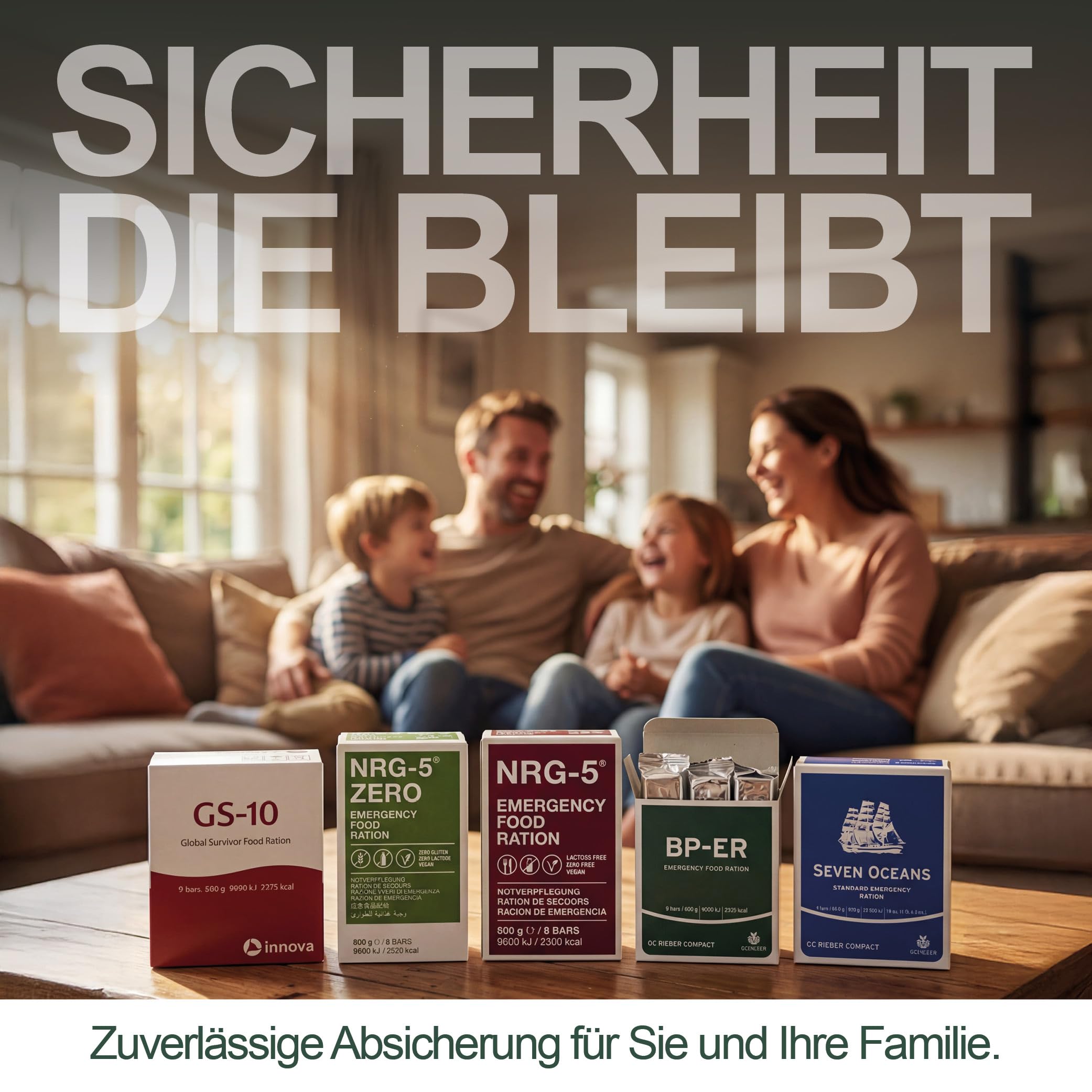 Notfallnahrung Testpaket BP-ER, NRG-5, Seven Oceans & GS-10 Notration + NRG-5 ZERO glutenfrei - Survival Food Set für Katastrophenschutz & Notvorrat Lebensmittel - Langzeitnahrung 20 Jahre genießbar
