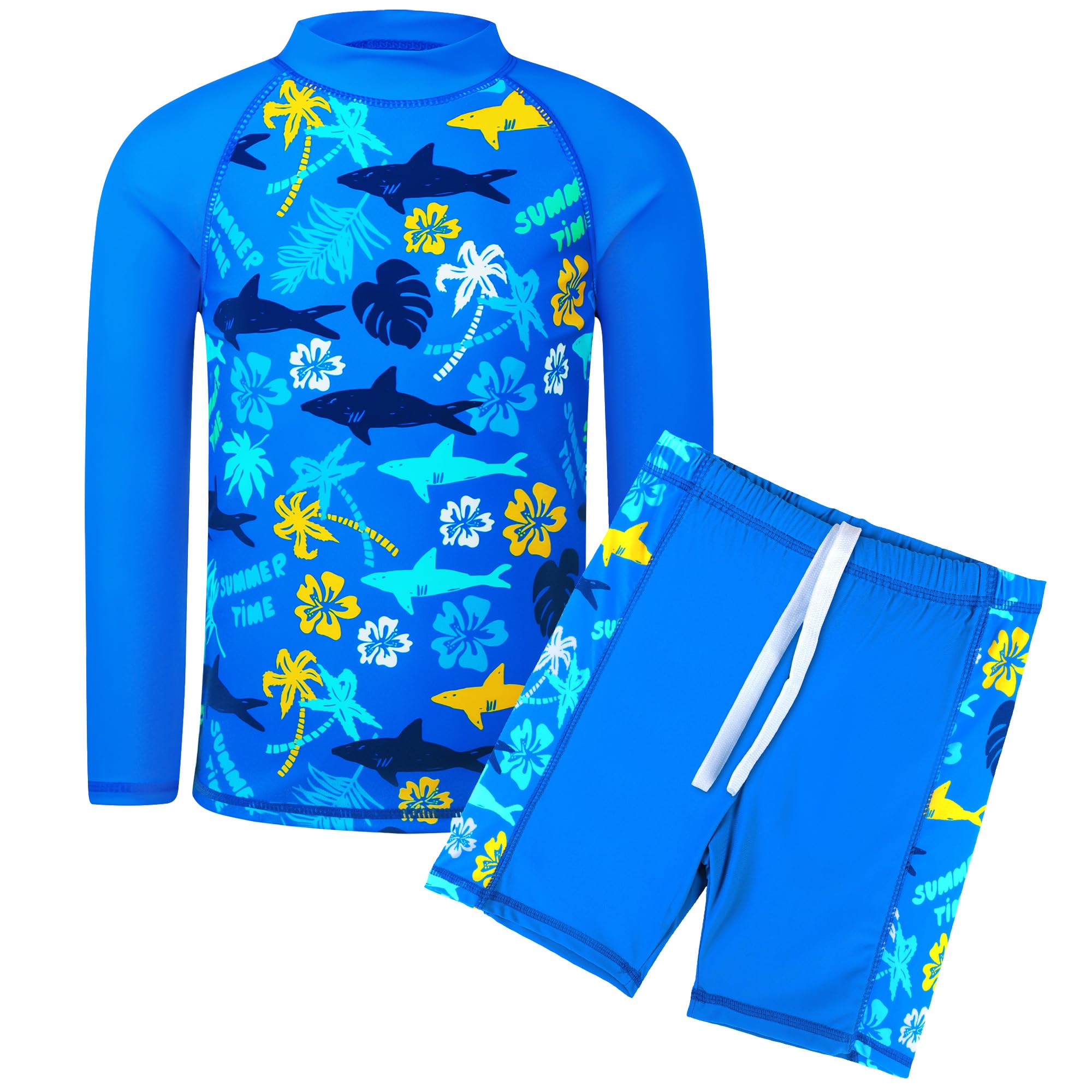 HUAANIUE Boys Scrawl Black Swimsuit UPF 50+UV Protection Two Piece Swimming Set 5-14Y Longsleeve Rash Guard Boysuit Costume