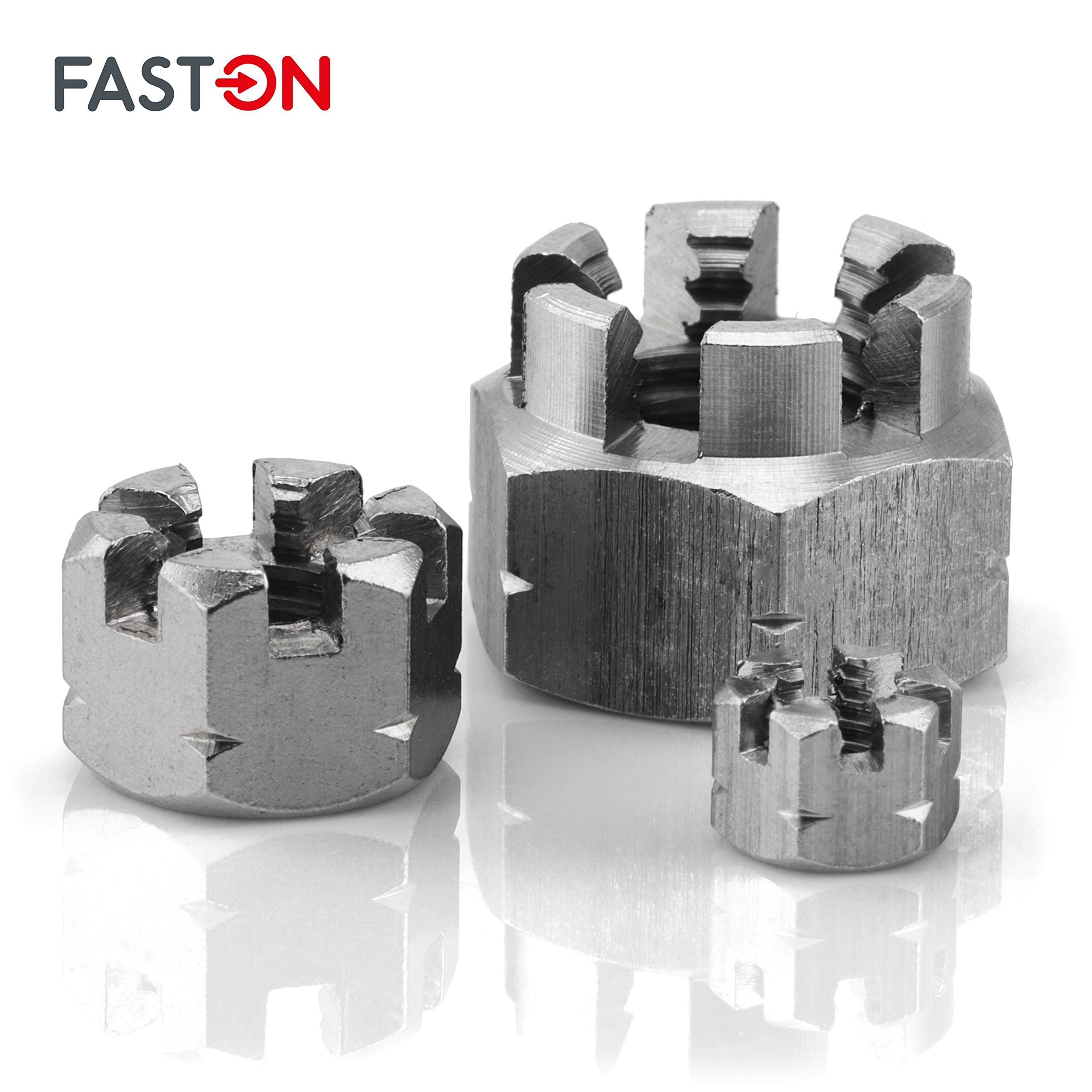 FASTON® Kronenmutter M16 DIN 935 rostfreier Edelstahl A2 V2A (10 Stück) Sicherungsmuttern Kronenmuttern Sechskantmutter Stoppmuttern Sechskant-Muttern Sicherungsmutter Muttern Rostfrei