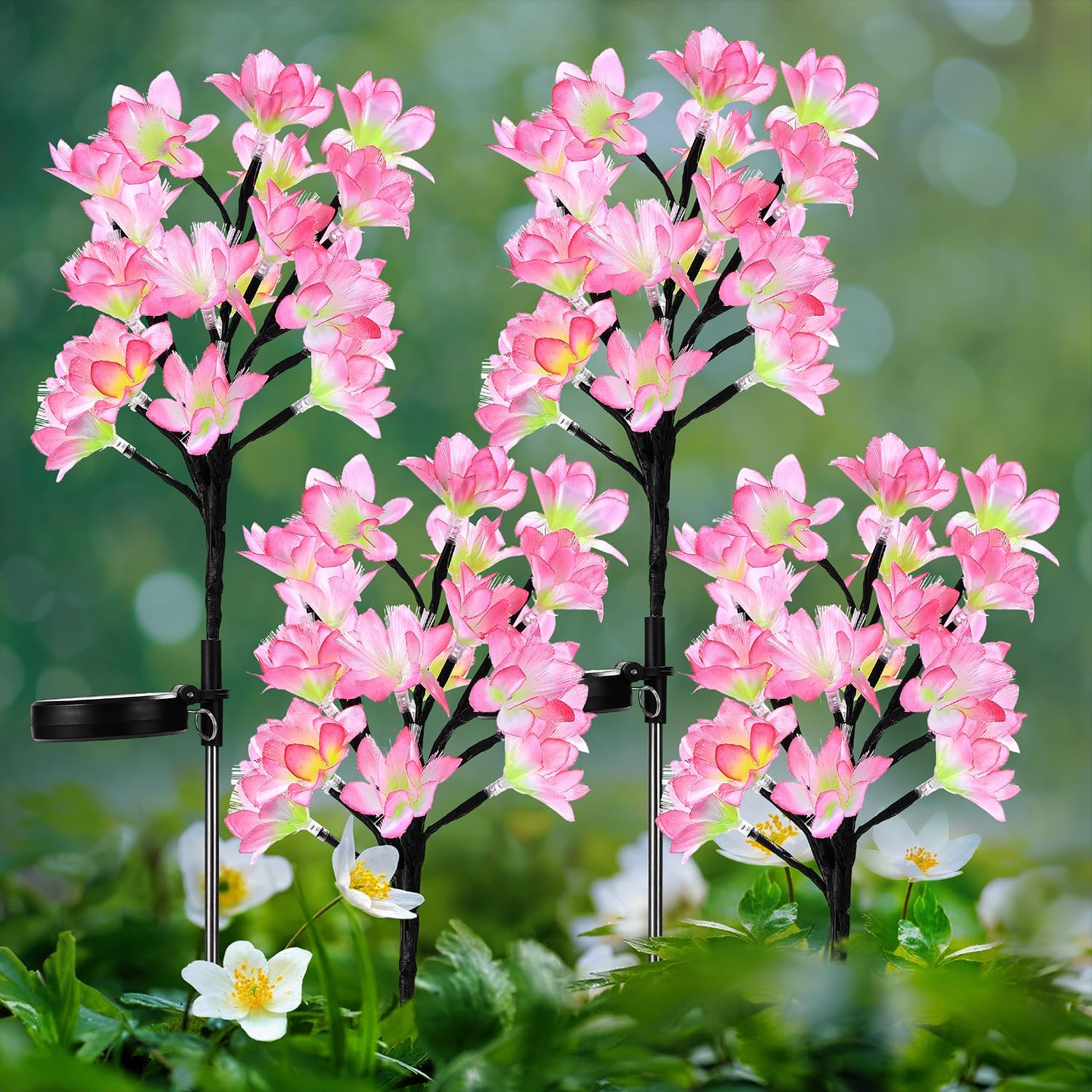 Solar Lights Outdoor Decorative 3 Pack Hydrangea Solar Garden Stake