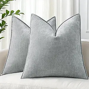 decorUhome Couch Throw Pillow Covers 24x24 Set of 2, Decorative Soft Euro Neutral Chenille Pillow Covers with Elegant Design for Sofa Bed Living Room Home Decor, Ultimate Gray