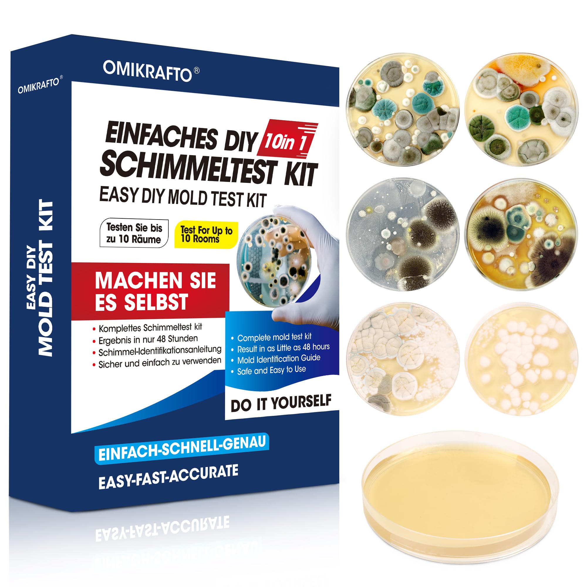 Kit de prueba de moho para el hogar – Prueba de moho para 10 habitaciones – Kit de prueba rápida de moho para la calidad del aire interior – Incluye guía de identificación e instrucciones (idioma