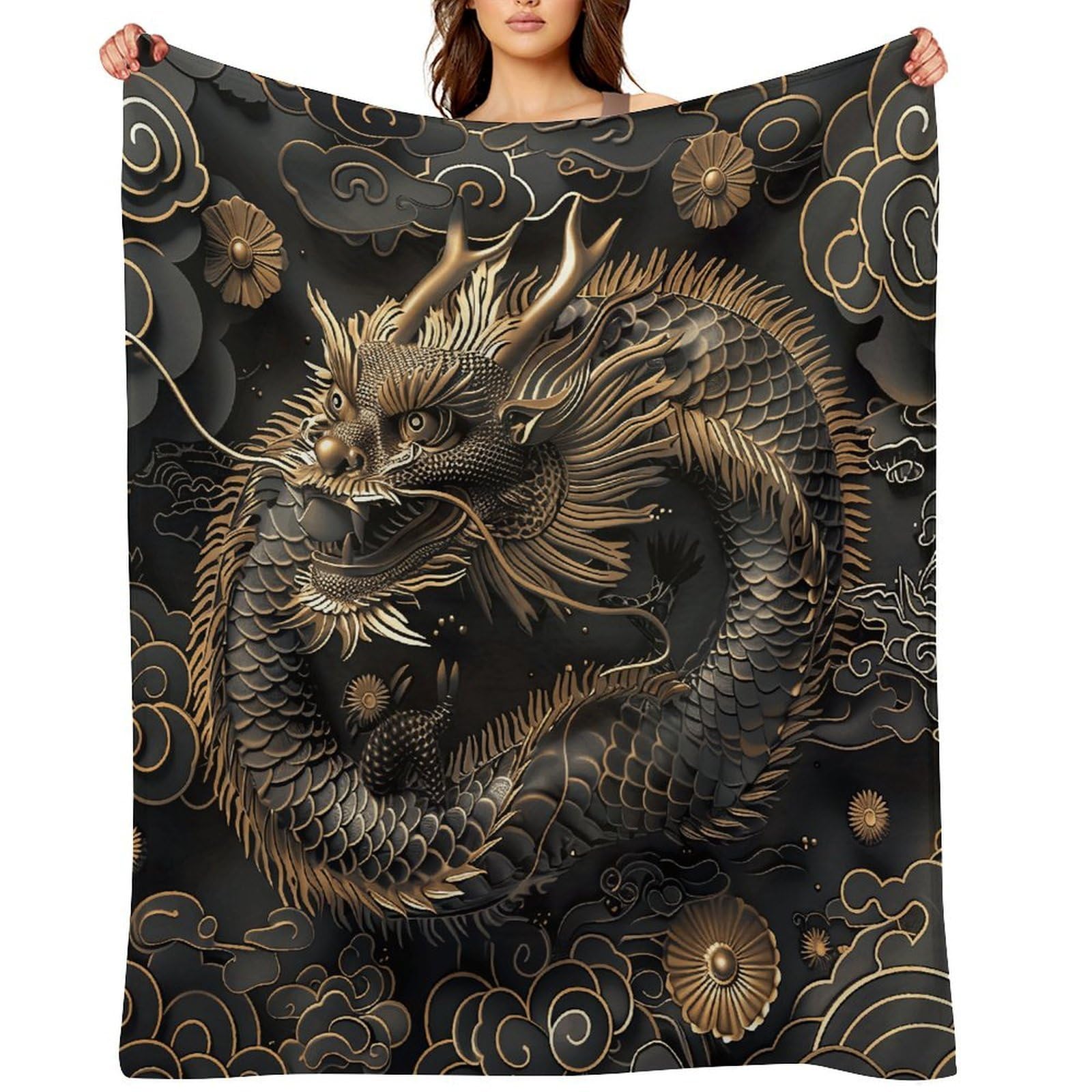Chinese Dragon Style Throw Blanket for Couch and Bed Super Soft Warm Lightweight Throw Blankets Cozy Fuzzy Flannel Blanket Personalized Decorative Blankets for Sofa Decor 30"x40"