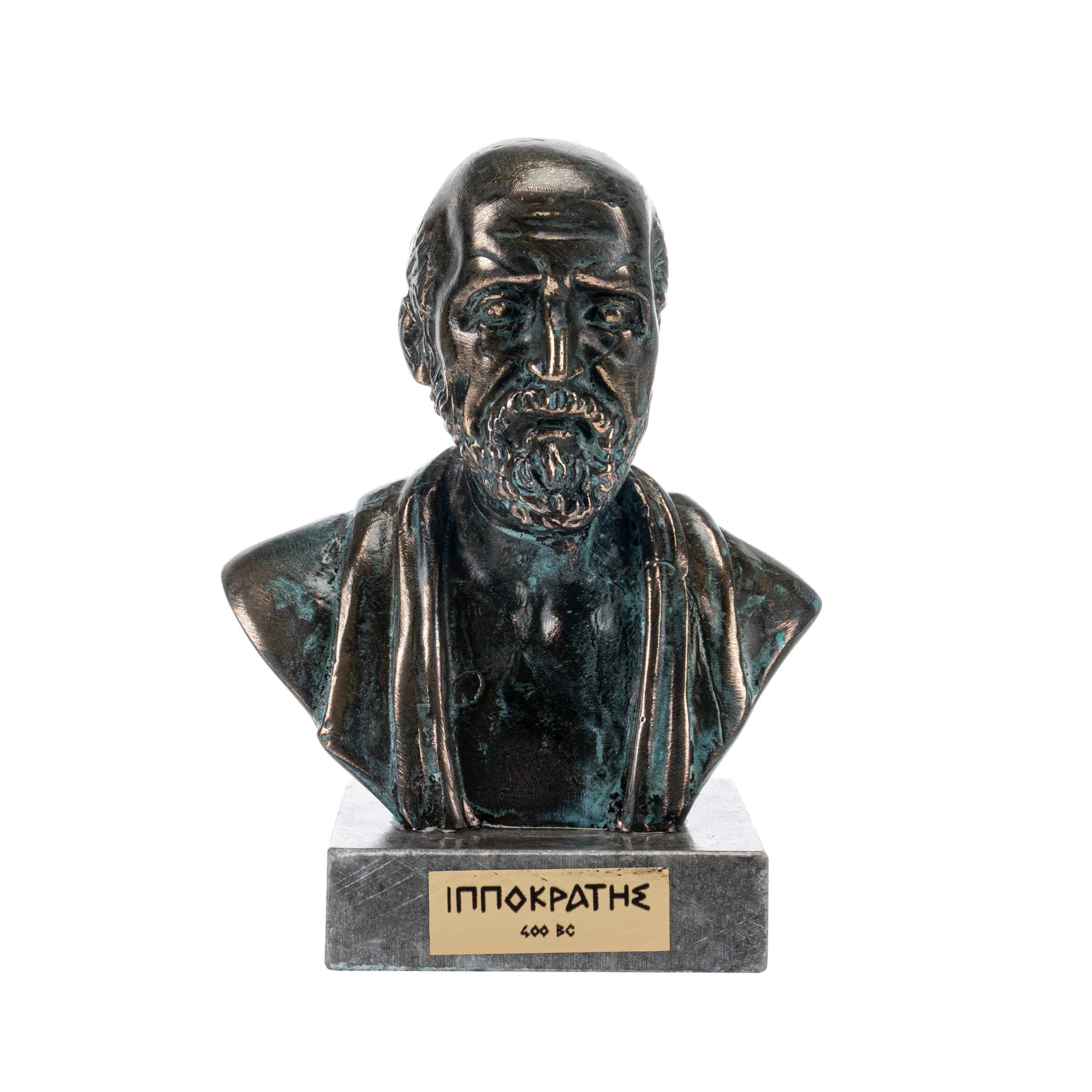 BEAUTIFUL GREEK STATUES Statue Hippocrate de Kos Buste Père de Médecine en Bronze avec Base en Marbre 13 cm