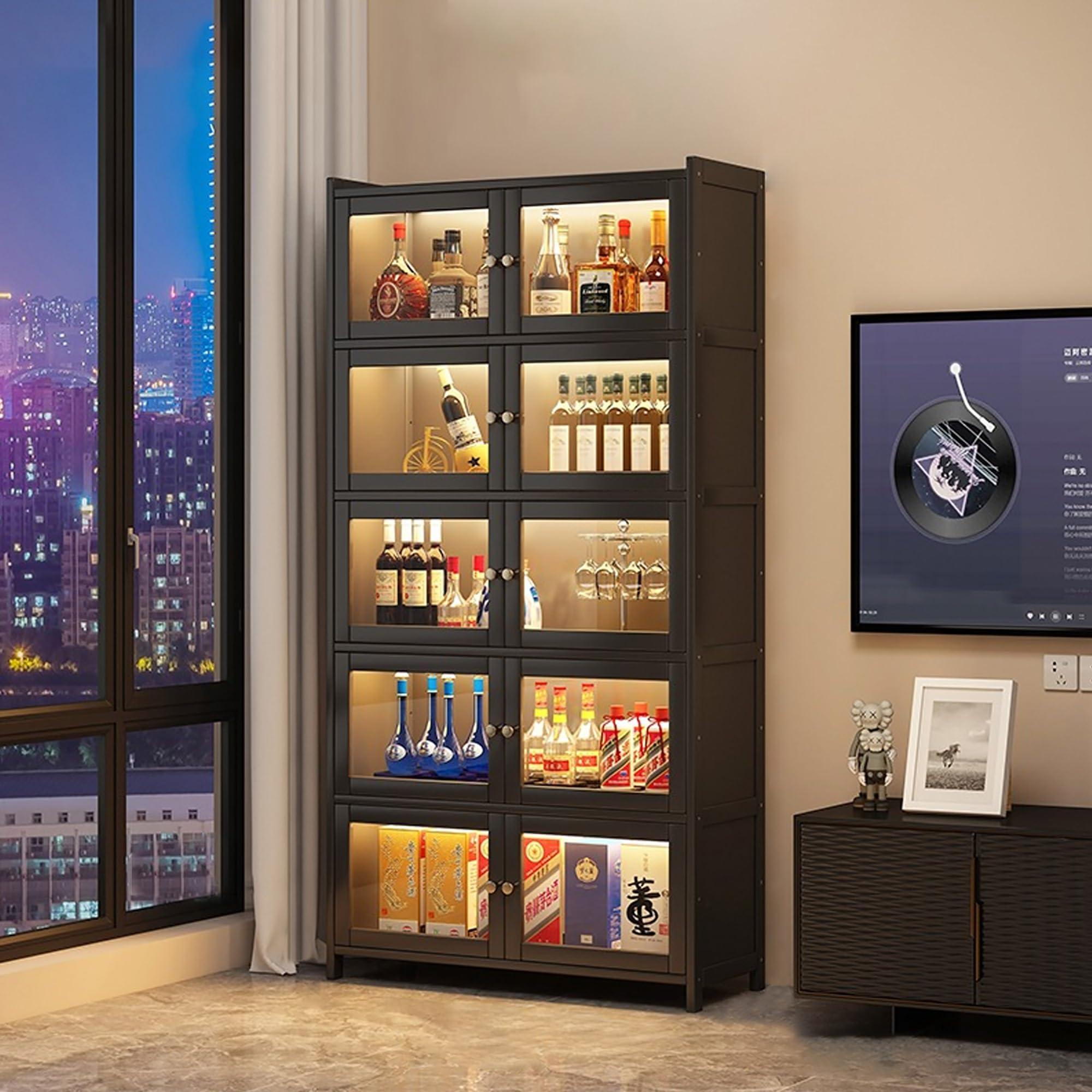 Amazon.co.jp: Monliguet 酒棚 ウイスキー 棚 ワインバーキャビネット