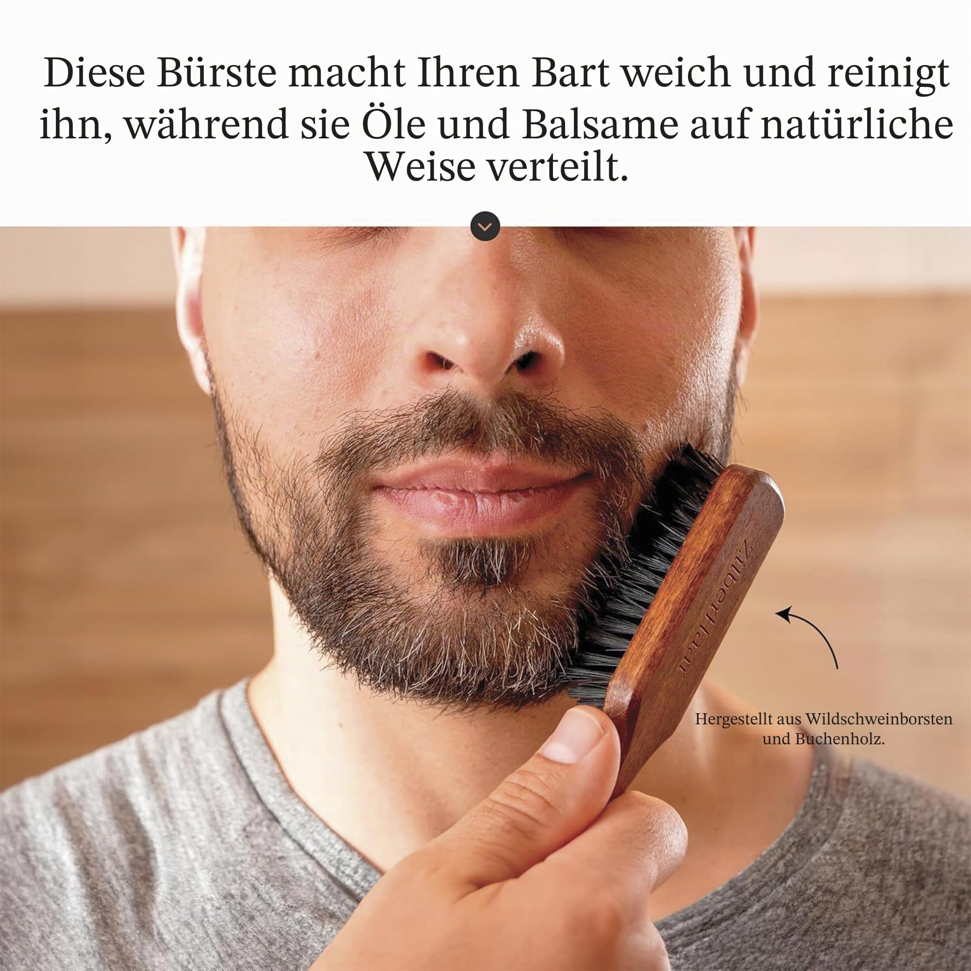ZilberHaar - Bartpflege-Set für Männer - 1 Bartbürste Regular + 1 Bartbalsam + 1 Feuchtigkeitscreme - Harte Wildschweinborsten - Samtbeutel