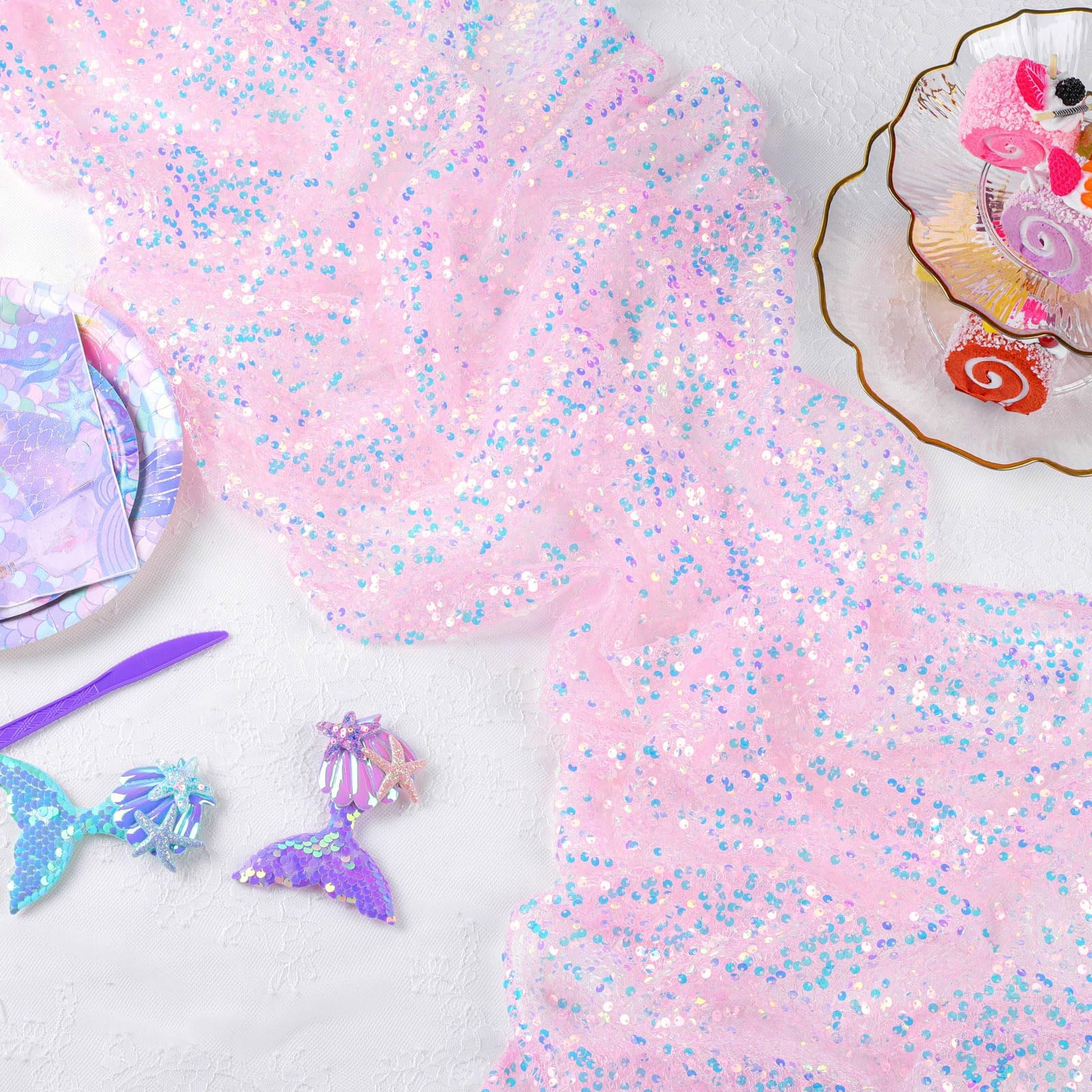 Runner Da Tavolo Con Paillettes - 63x300 Cm, Glitterato Viola, Per Matrimoni, Compleanni E Decorazioni Eleganti - Foto 7