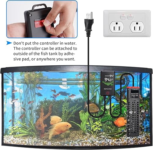 Miniatura 4 de Calentador de acuario de 800 W sumergible para pecera con tubos de cuarzo dobles y controlador de temperatura de pantalla LED para 80-220 galones,