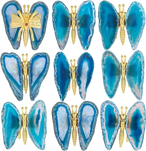 Miniatura 4 de Amogeeli Figura de mariposa de ágata de cristal, decoración del hogar, geoda curativa ágata de piedra de mariposa para fiesta de boda, azul