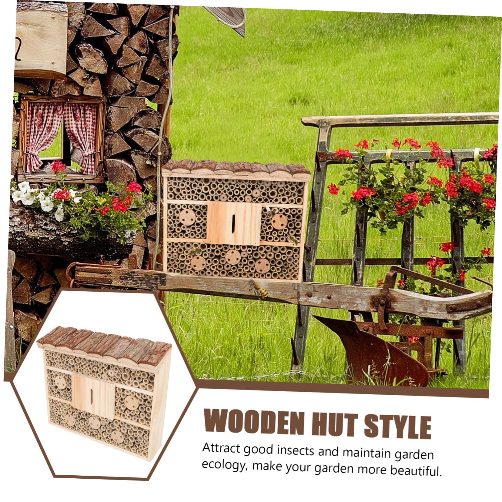 Luxshiny Casetta in Legno Stile Casetta per Insetti Beige per Giardino, Attrae e Api, Mantiene L’ecologia del Giardino Design Decorativo Naturale