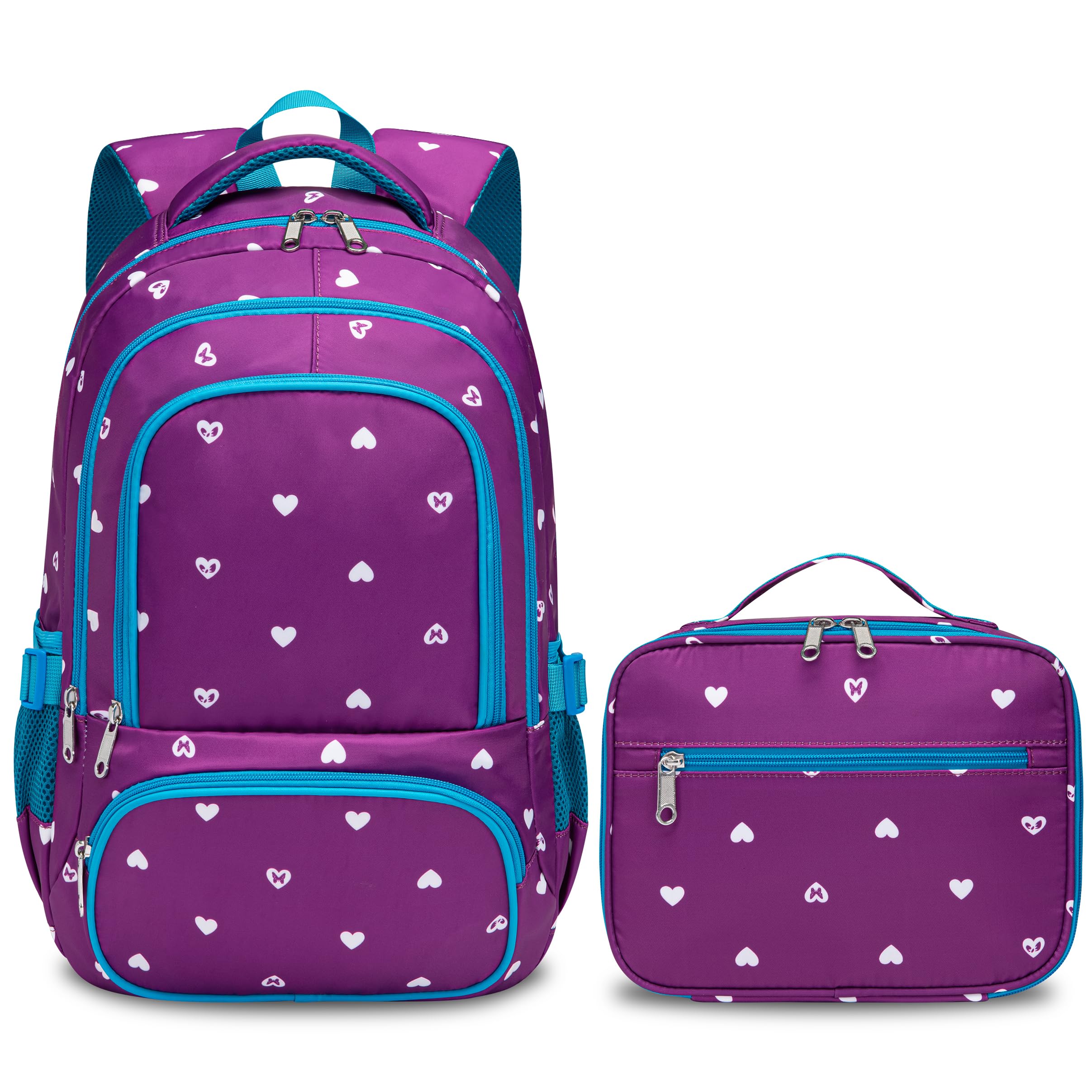 BLUEFAIRY Kids Backpack with Lunch Box for Girls Boys Elementary Primary Middle School Bag with Lunch Bag Set