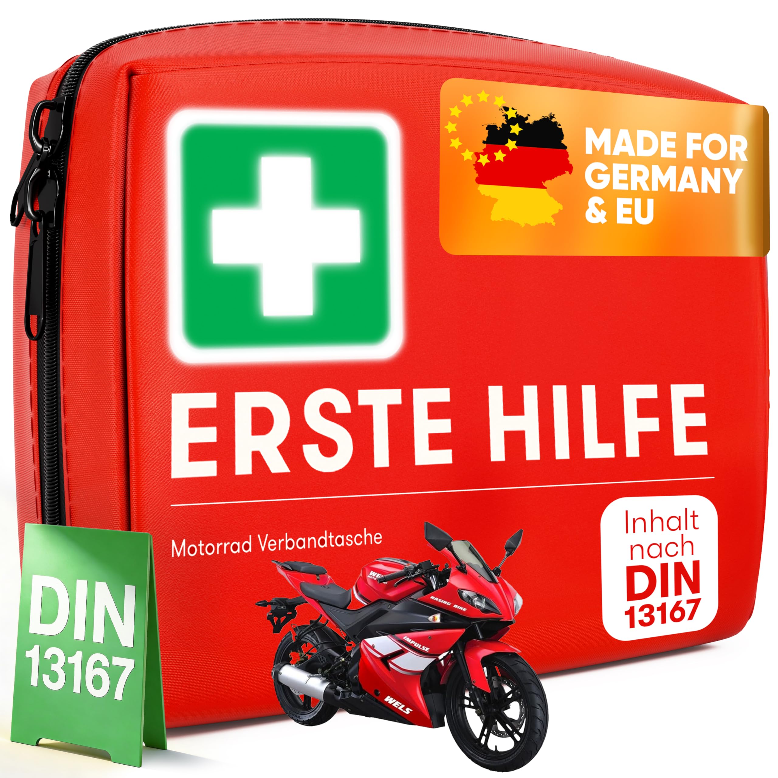 PURAHELP Motorrad Verbandskasten nach aktueller Norm 2026 DIN 13167 (StVO konform) - Motorrad Erste Hilfe Set 2026 Mini Klein
