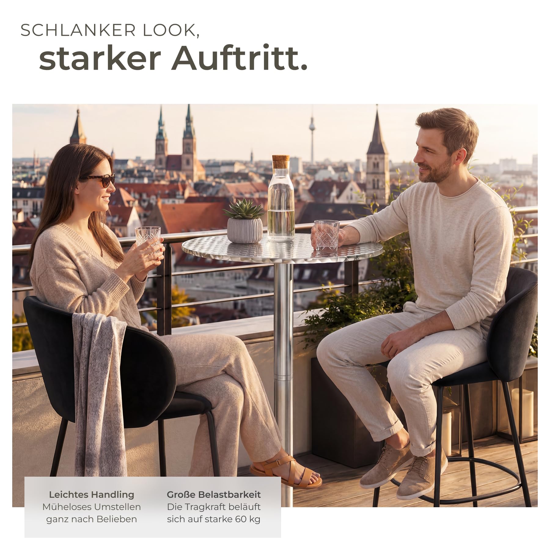 tectake® Aluminium-Bistrotisch klappbar, 2in1, höhenverstellbar, Ø 60