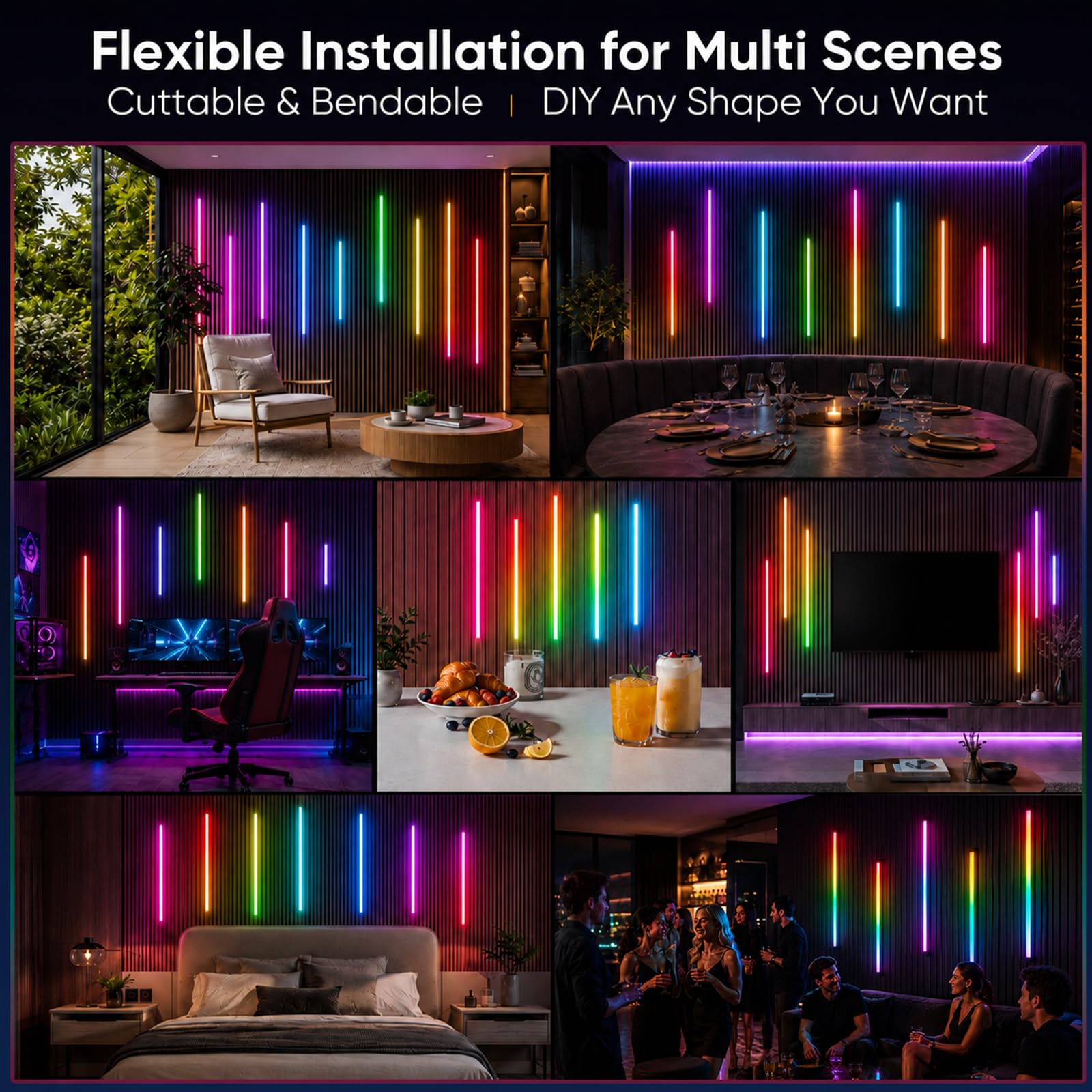 Illuminazione per Pannelli Acustici, Dimmerabile Sezionabile LED Integrati 4 LED Strisce RGB Dream Color 100cm Sincronizzazione Musicale Telecomando Regolazione Colore e Luminosità Controllo App