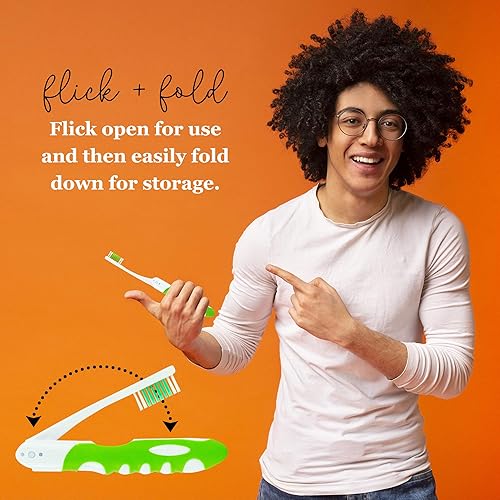 Miniatura 10 de Lingito Cepillo de dientes de viaje, función plegable para llevar, cepillos de cerdas medianas (paquete de 3)