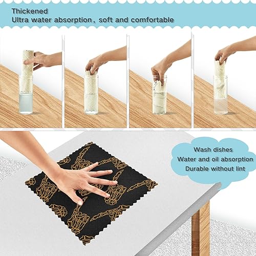 Miniatura 4 de Halloween Orange Skeleton Hand Set of 6 Quick Dry Microfiber Dish Towels for Kitchen Print Cotton Cooking Towels for Countertop Coffee