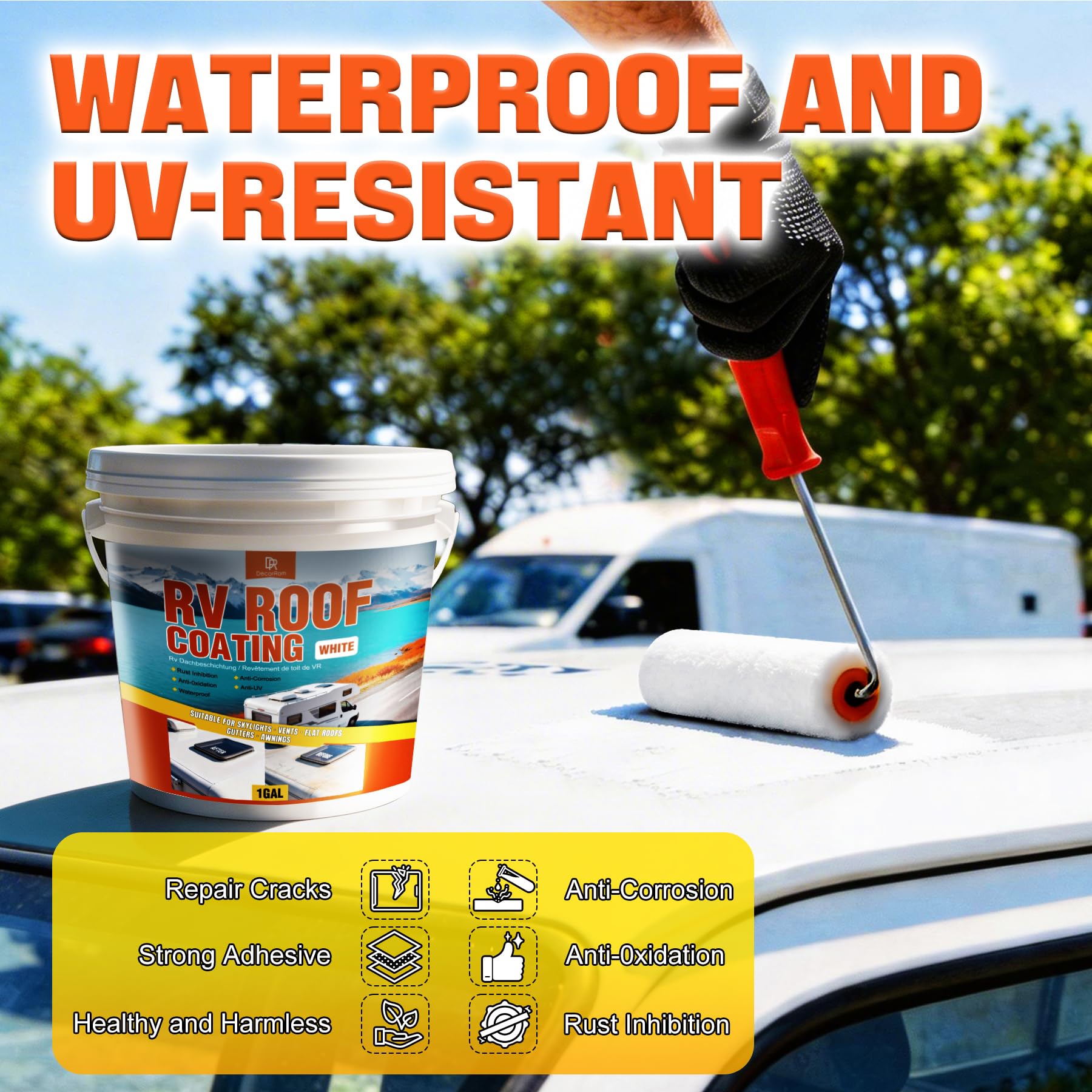RV Roof Coating, 4L White RV Roof Sealant, Rust Inhibition & UV-Resistant for Repairing and Refurbishing EPDM, TPO, Fiberglass & Aluminum Camper, Travel Trailers Skylights, Vents, Flat Roofs - 4