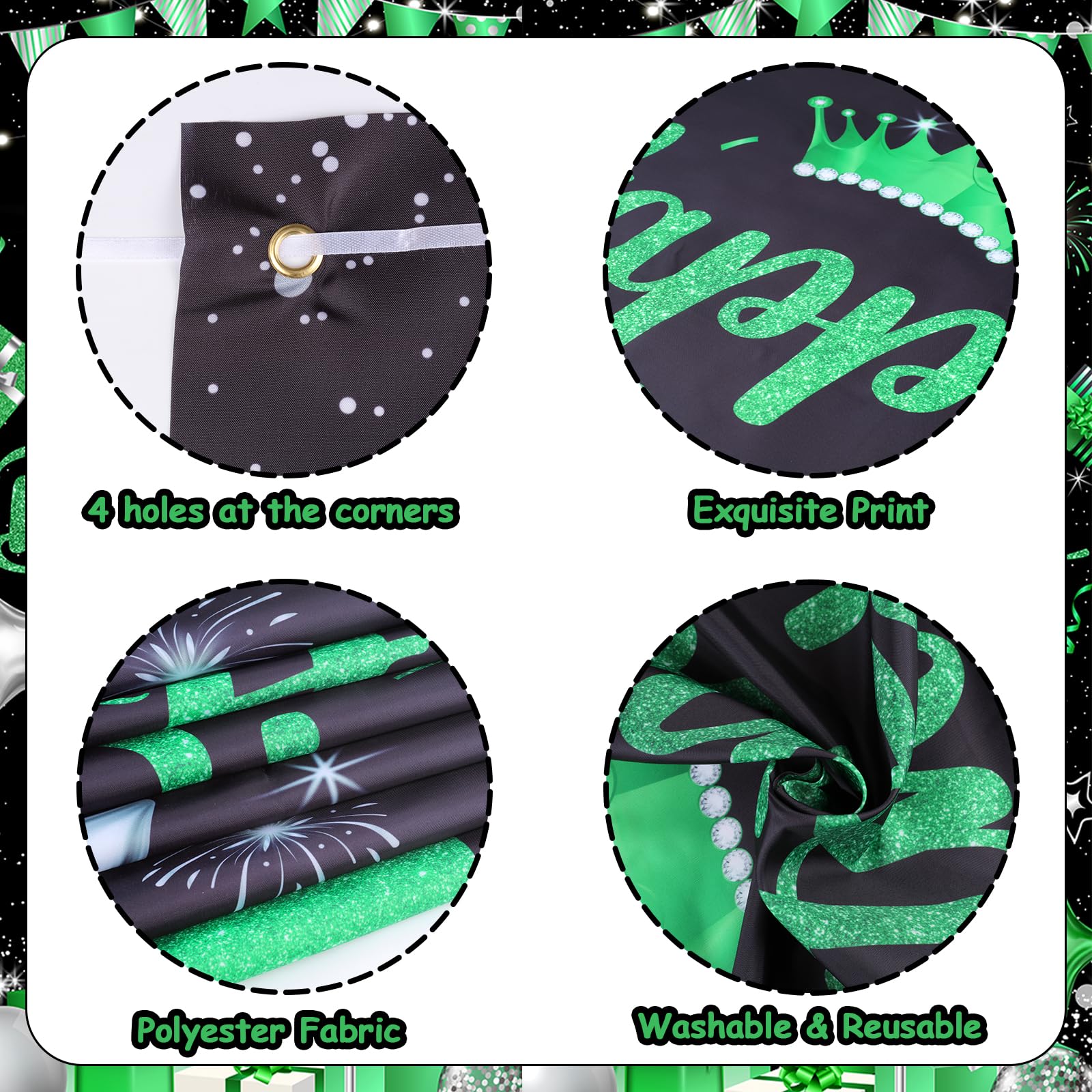 Happy Birthday Türabdeckung & Hofbanner Set – Grün/schwarz, 1,9x0,9 M & 5x3 M, Für Outdoor-Dekoration