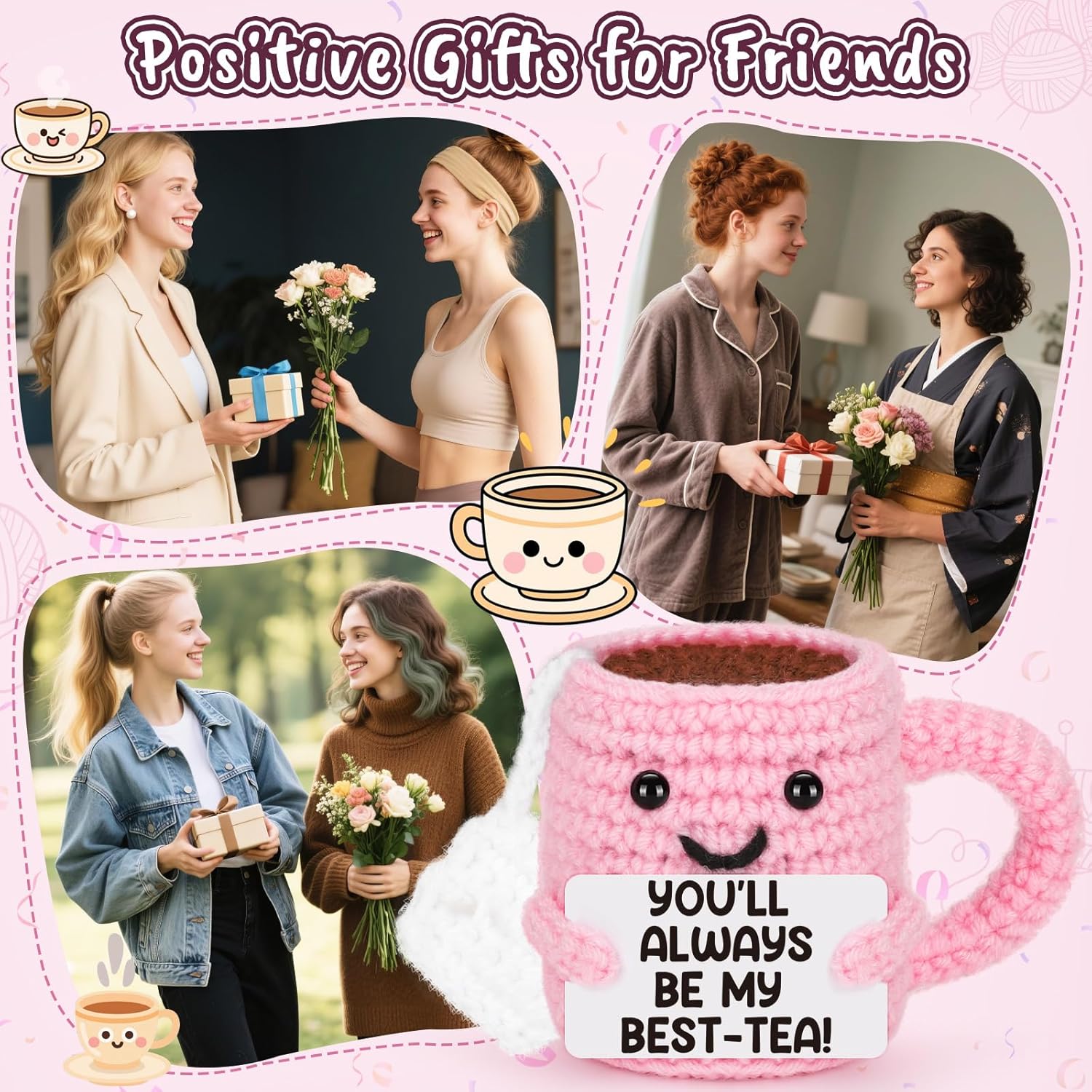 Best Friends Valentines Day Friendship Gifts for Friend BFF Women Birthday Galentines Long Distance Gifts for Besties Her Female Soul Sister Cute Small Handmade Emotional Tea Cup Teacups Desk Decor - Image 2