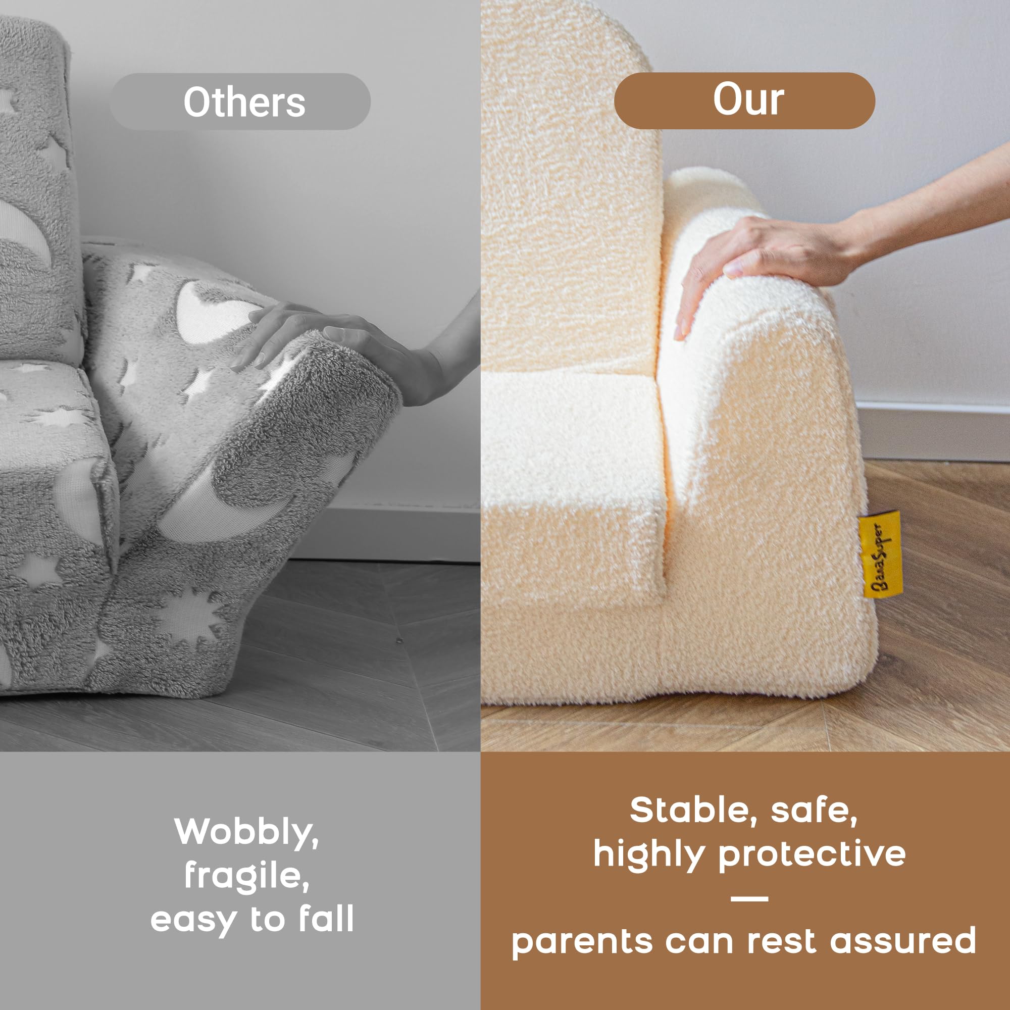 BanaSuper Kindersofa Ausklappbar, Kinder Faltsofa 2-in-1 mit Schlaffunktion, Spielsofa für Kinderzimmer & Reise, EN71 Geprüft Kindersessel, Geschenk für Jungen Mädchen (Beige)