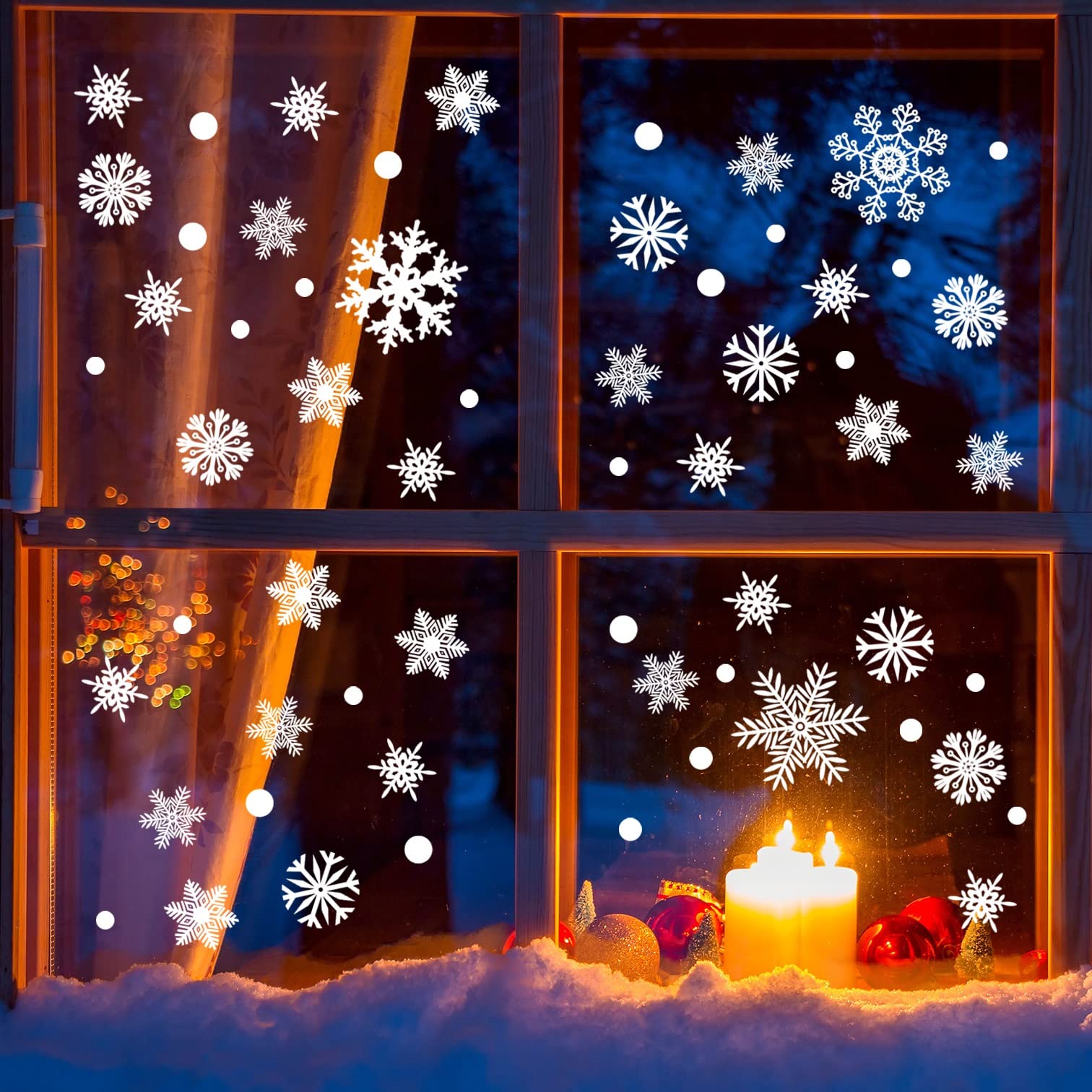 WandSticker4U® - Set di 120 immagini per finestre, riutilizzabili, con fiocchi di neve, bianco, autoadesivi, per finestre, per l'inverno, per la cameretta dei bambini