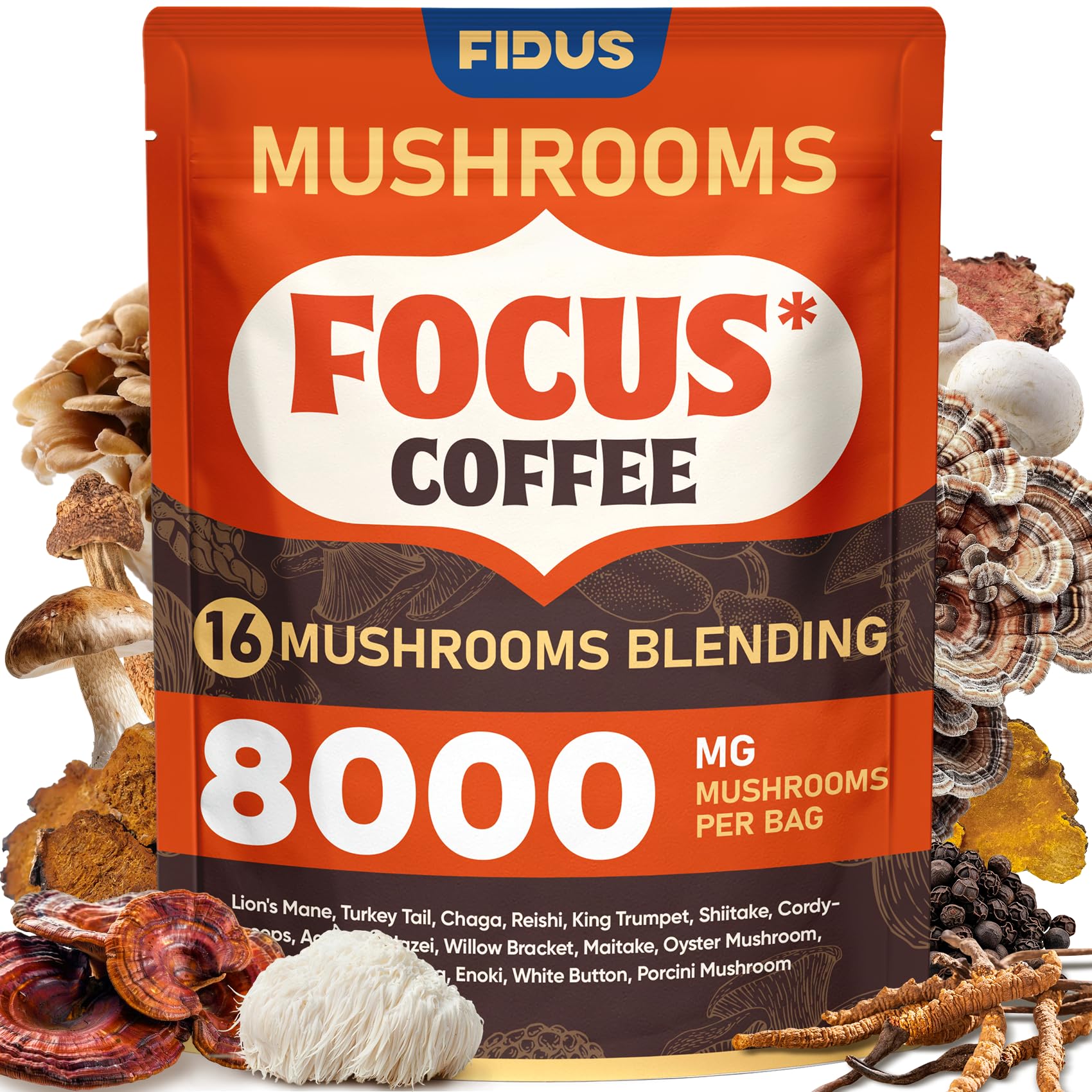 16 in 1 Mushroom Coffee with 8000mg Adaptogenic Mushrooms, 40 Servings 40 Servings (Pack of 1)