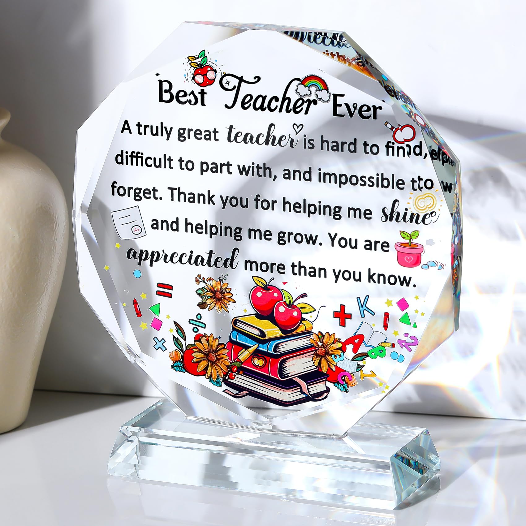 Movdyka Crystal Appreciation Gifts for Teacher from Students Kids, Thank You Gift for Teachers Women Men on Graduation End of Term, Glass Plaque Thoughtful Ornaments — image 1