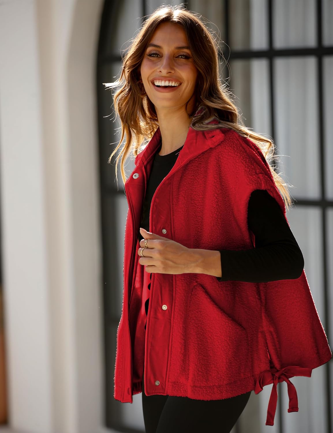 Gozoloma Women's Oversized Fleece Vest Sleeveless Casual Button Down Piecing Fuzzy Sherpa Gilet Jacket with Pockets - Image 2