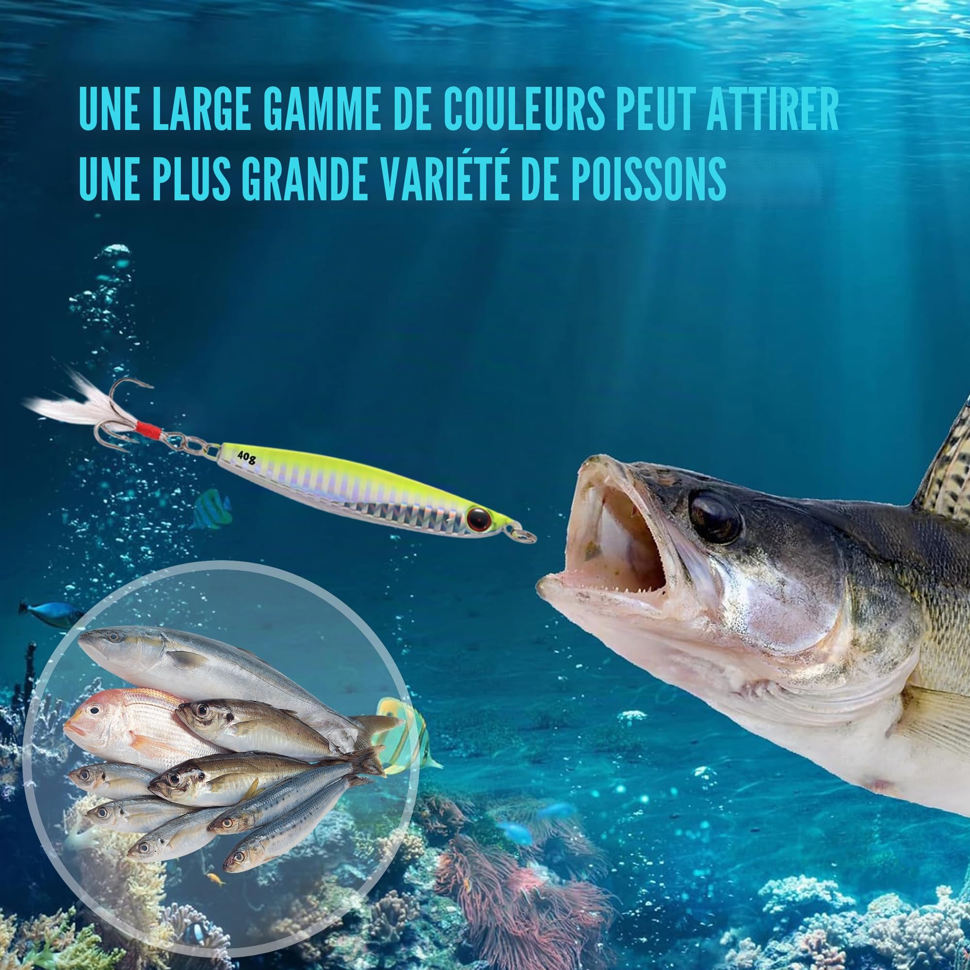 Lot de 7 leurres de pêche en métal Swimbait, Spinnerbait pour eau salée, truite douce, saumon, basse, truite, hameçon triple 40 g