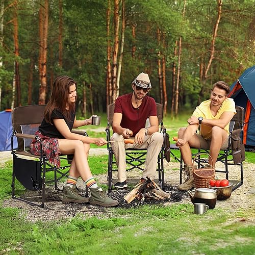 Miniatura 7 de VINGLI Sillas de campamento, silla de director, silla de camping con mesa auxiliar y bolsa de transporte, sillas de campamento resistentes para