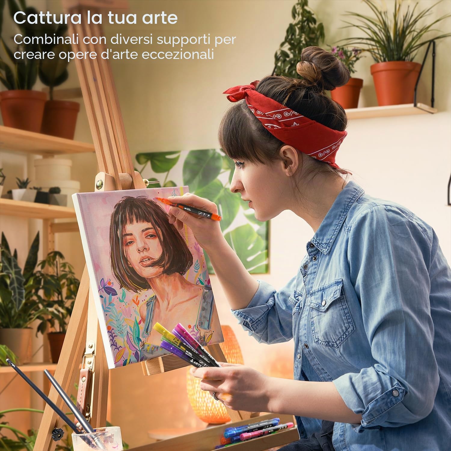 ARTEZA Pennarelli Acrilici per Pittura, Set 40 Colori, Pennarelli Indelebili Punta Fine a Lunga Durata con Pennino in Plastica per Metallo, Tela, Roccia, Superfici in Ceramica, Vetro, Legno e Tessuto