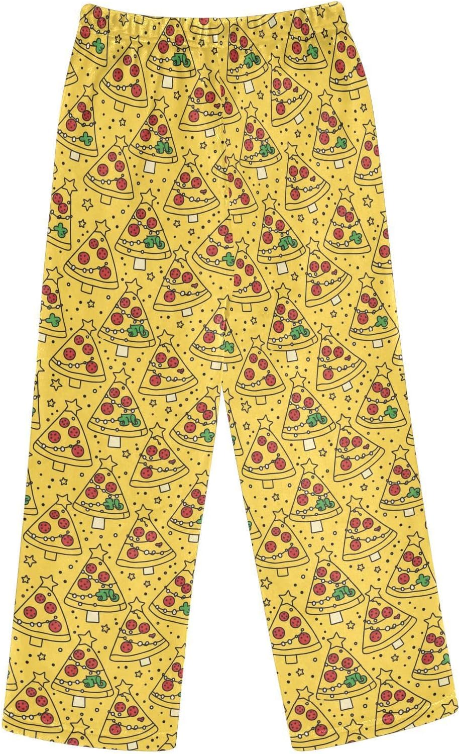 Christmas Yellow Print Plush Pajama Pants Sleepwear Bottoms Lounge Fleece Pants with Elastic Waist, S-XL