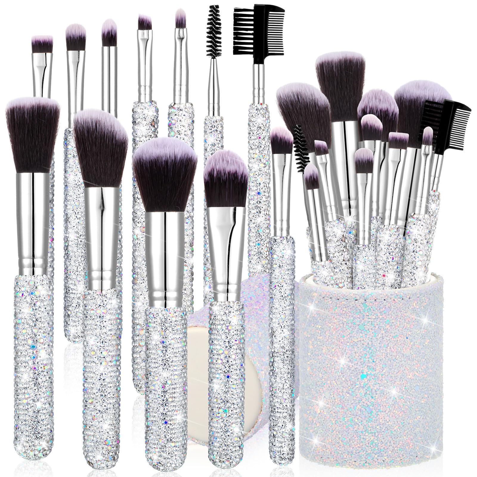 Nuogo Juego de 13 brochas de maquillaje con diamantes de imitación, 12 piezas de cristal brillante, cosméticos profesionales, mezcla líquida, base, polvo, corrector, sombras de ojos, herramienta de