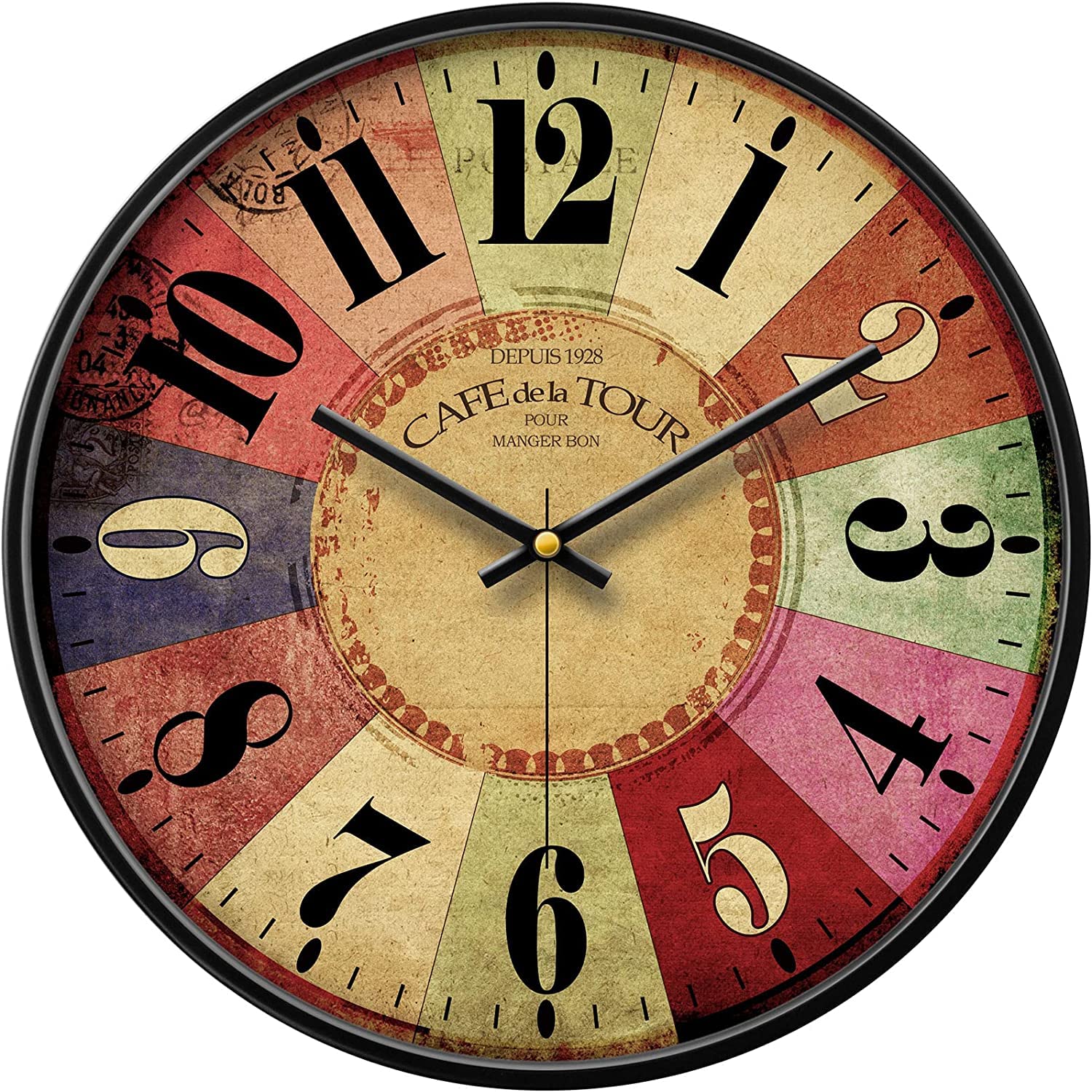 TEKCOOL Wall Clock 12" Silent Quartz Decorative Wall Clock Non-Ticking Classic Digital Clock Battery Operated Round Easy to Read Handheld Complete Home/Kitchen/Bedroom(432).