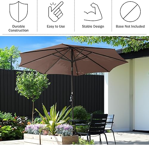 Miniatura 4 de Villacera Sombrilla de patio al aire libre de 9 pies, color marrón