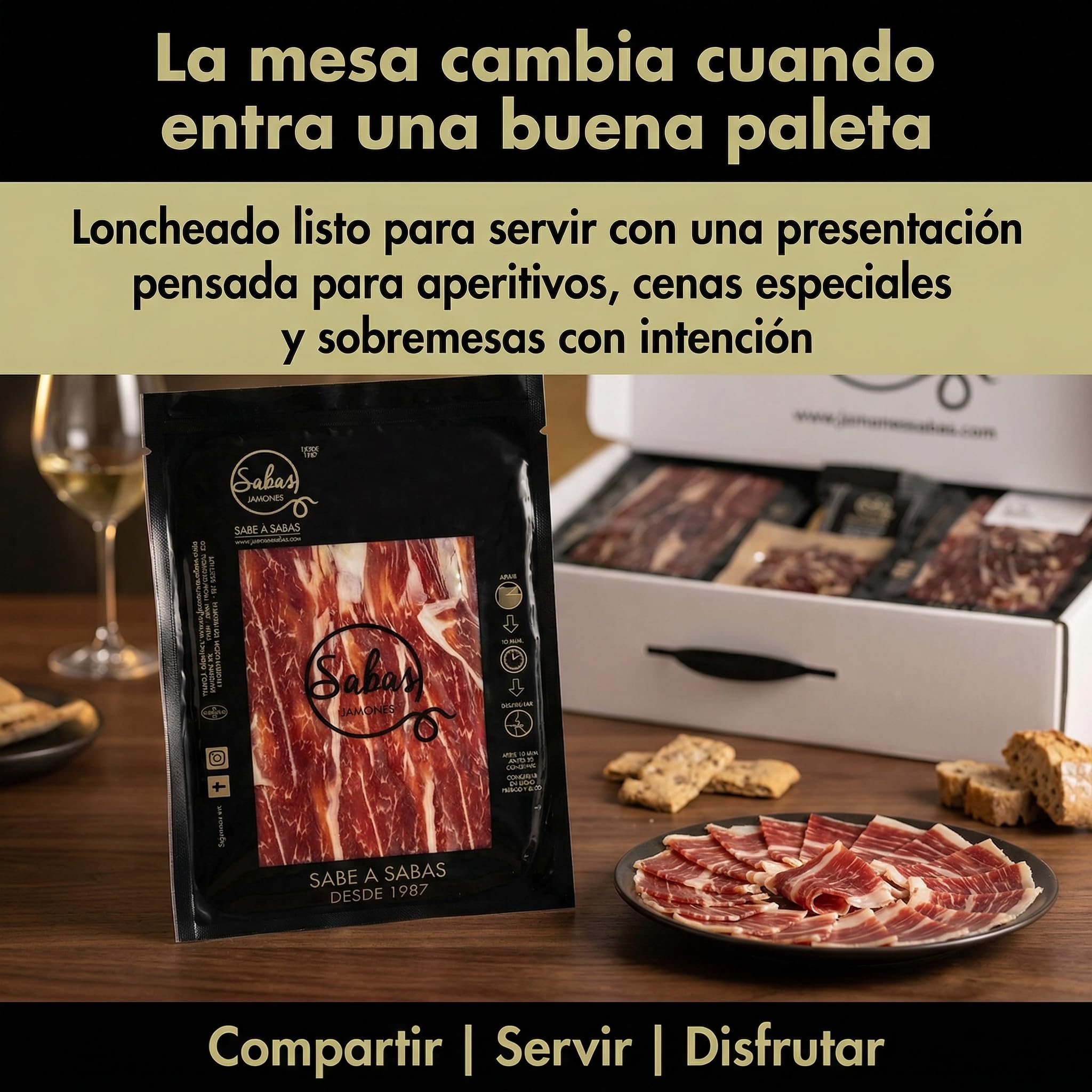 Paleta Iberica Cebo 50% Loncheada a Cuchillo 10 Sobres de 100 g Maletin | Incluye 2 taquitos, 1,2 kg totales, curacion 22 meses, envasado al vacio, sin gluten; aperitivo y tapas