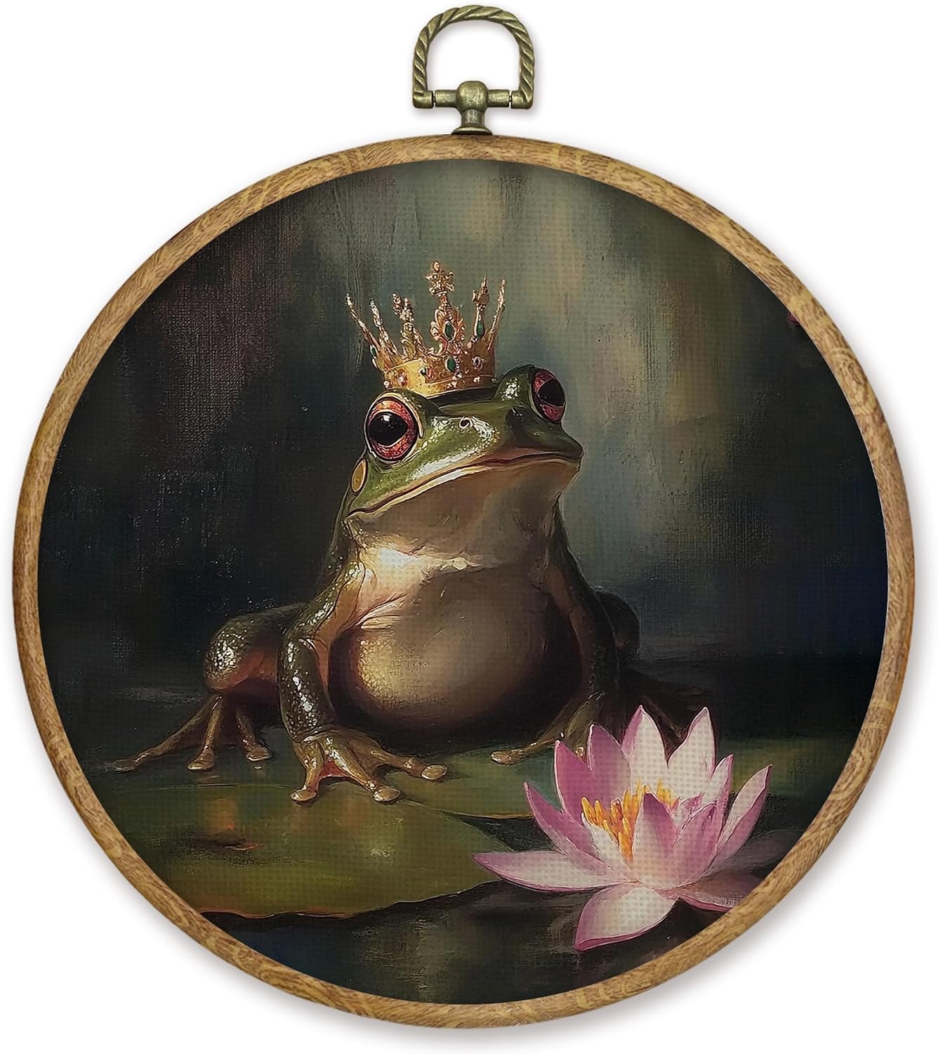 CGBHW Vintage Frog Round Wall Art Decor, Cottagecore Farmhouse Frog Canvas Prints Framed, Dark Botanical Wall Art Hanging Decor for Home Gallery Bedroom Living Room Decorations, 10x10 Inch