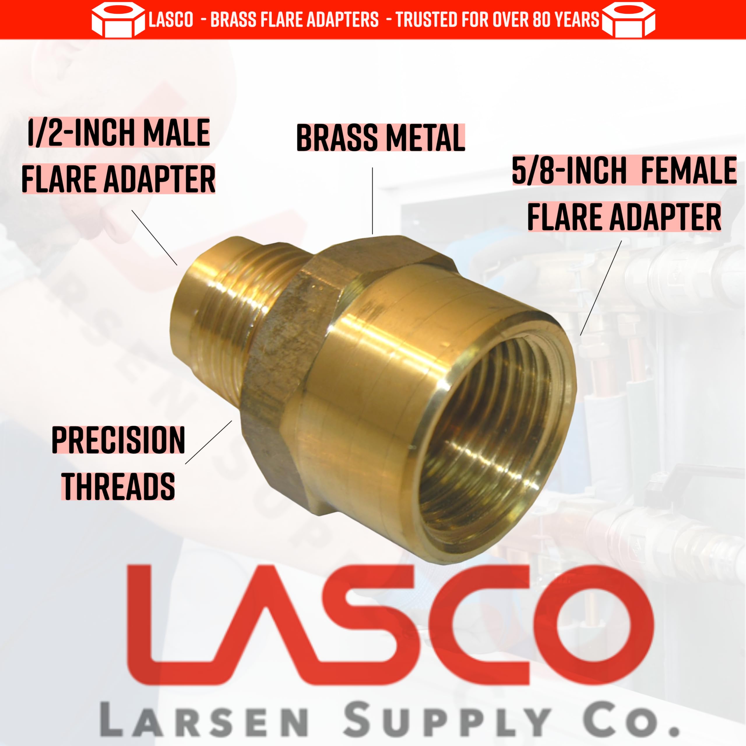 LASCO 17-5855 5/8-Inch Female Flare by 1/2-Inch Male Flare Brass