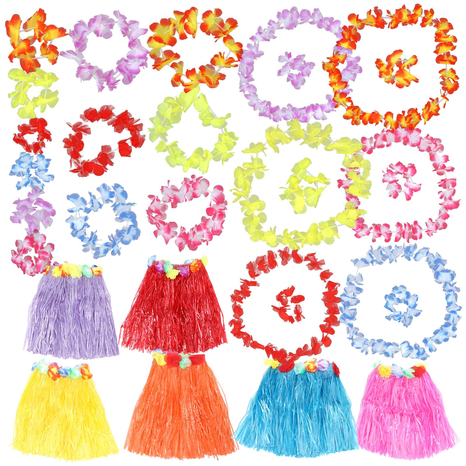Cabilock 6 Juegos Conjunto de Lei Falda de Hierba Hawaiana Decoraciones para Fiesta Luau Falda Hula para Piscina Playa Suministros para Fiesta de Verano