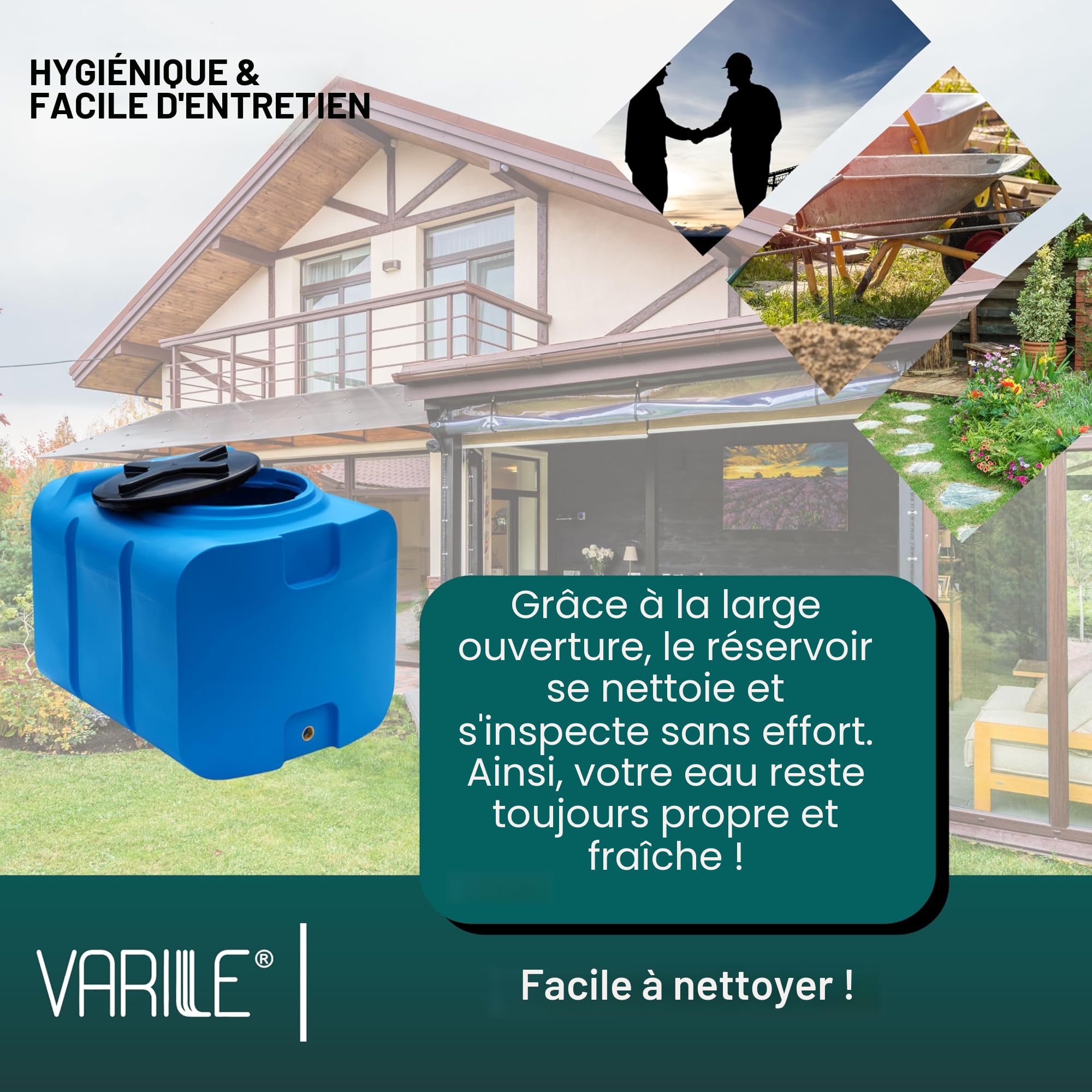 Varile Réservoir d'eau Potable 200L Bleu sans BPA Filetage Laiton 3/4" Fabriqué UE